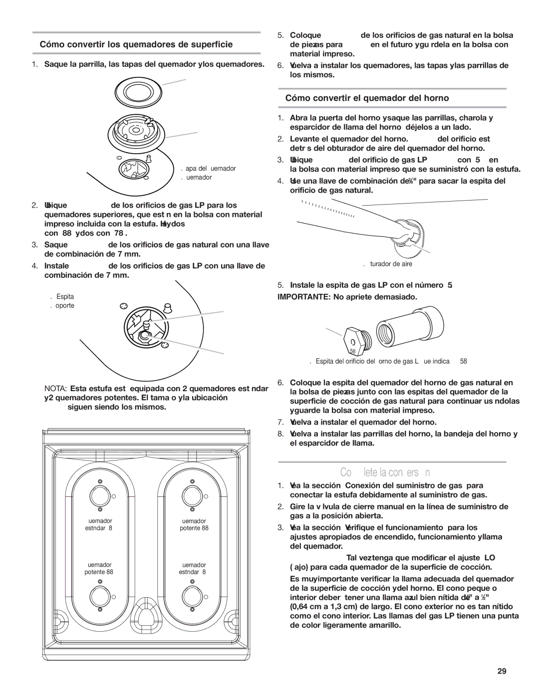 Estate W10173755D installation instructions Complete la conversión, Cómo convertir los quemadores de superficie 