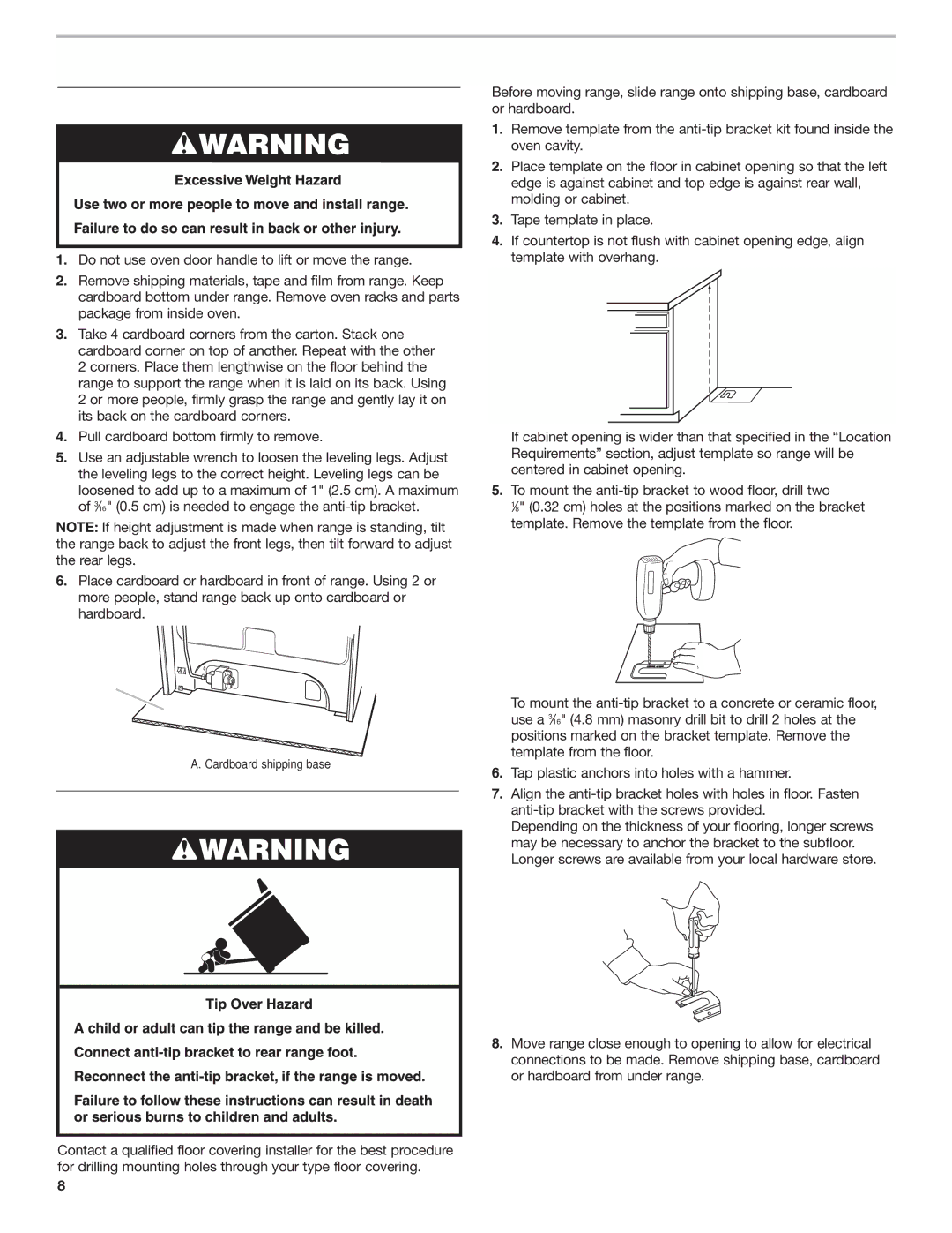 Estate W10173755D installation instructions Installation Instructions, Unpack Range, Install Anti-Tip Bracket 