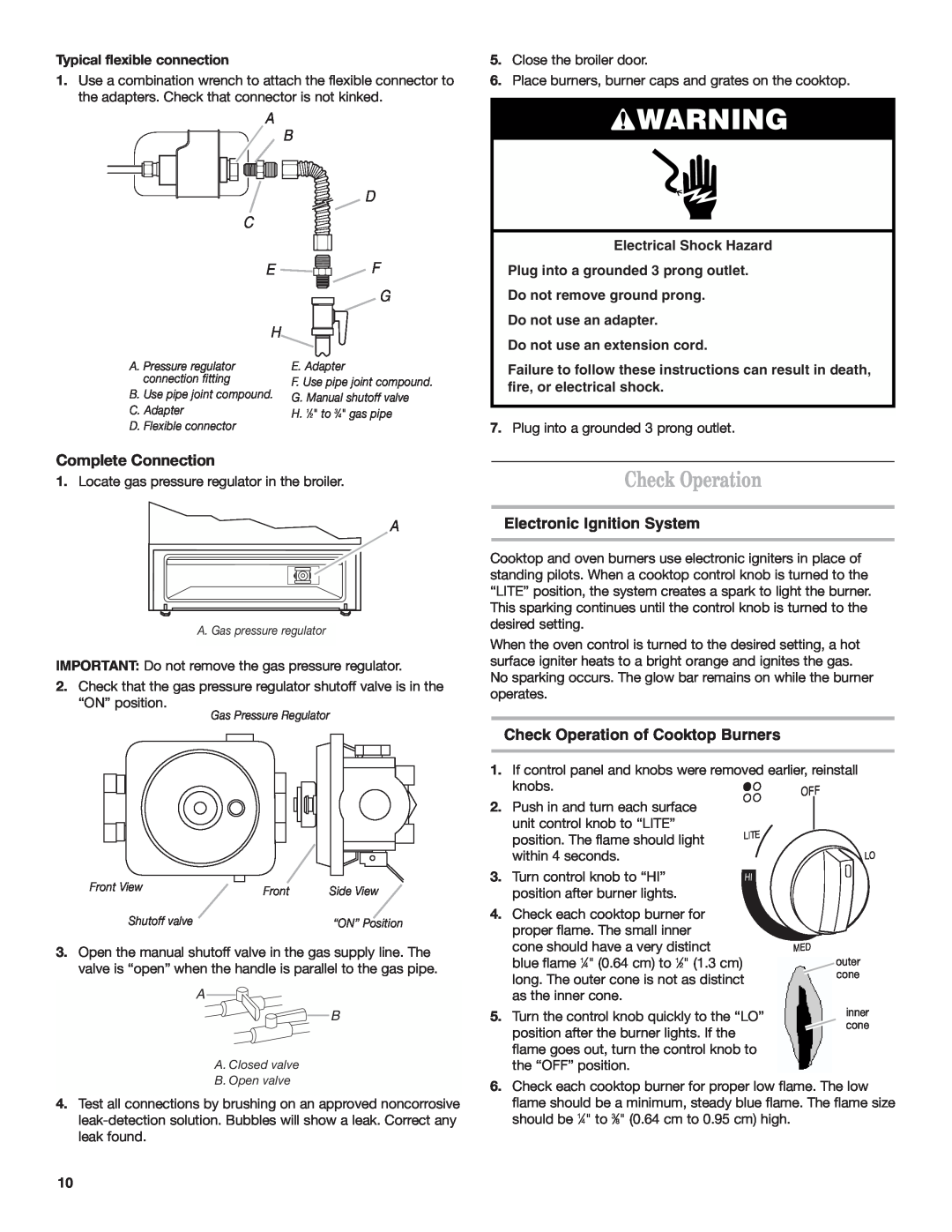 Estate W10173755D Complete Connection, Electronic Ignition System, Check Operation of Cooktop Burners 