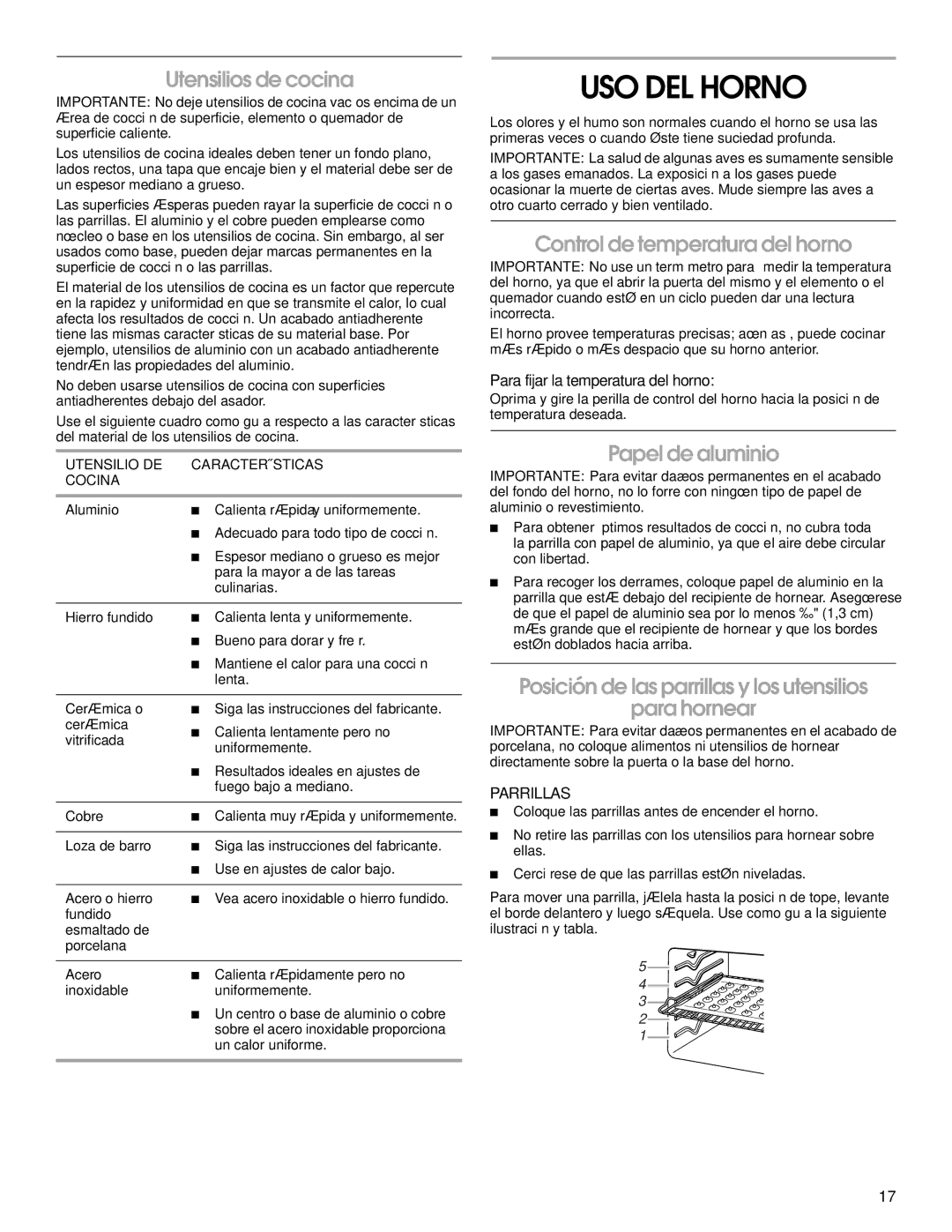 Estate W10175655B manual USO DEL Horno, Utensilios de cocina, Control de temperatura del horno, Papel de aluminio 