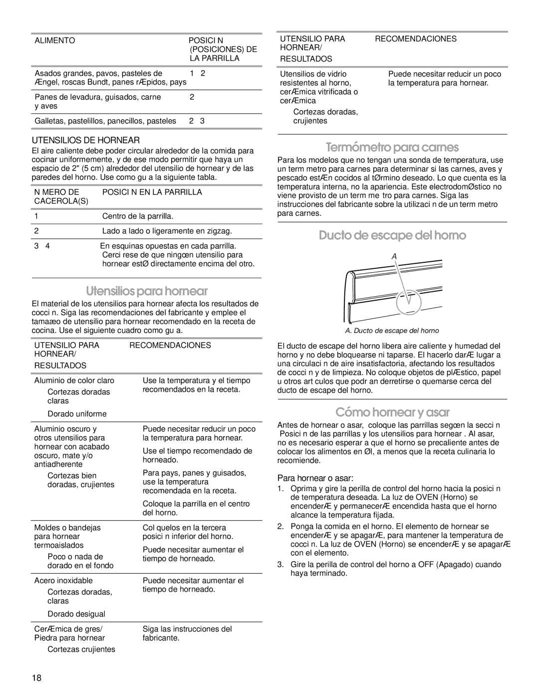 Estate W10175655B manual Utensilios para hornear, Termómetro para carnes, Ducto de escape del horno, Cómo hornear y asar 