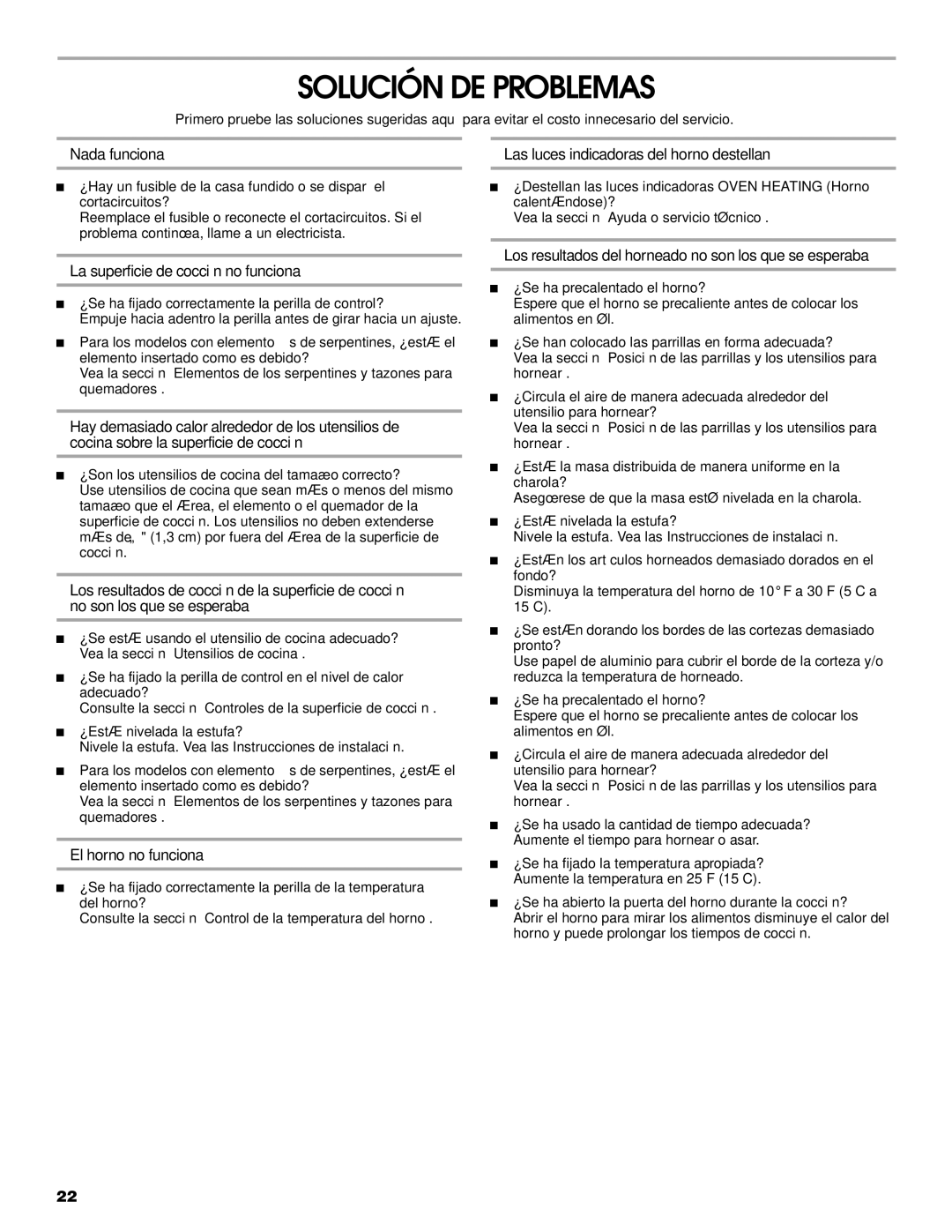 Estate W10175655B Solución DE Problemas, Nada funciona Las luces indicadoras del horno destellan, El horno no funciona 