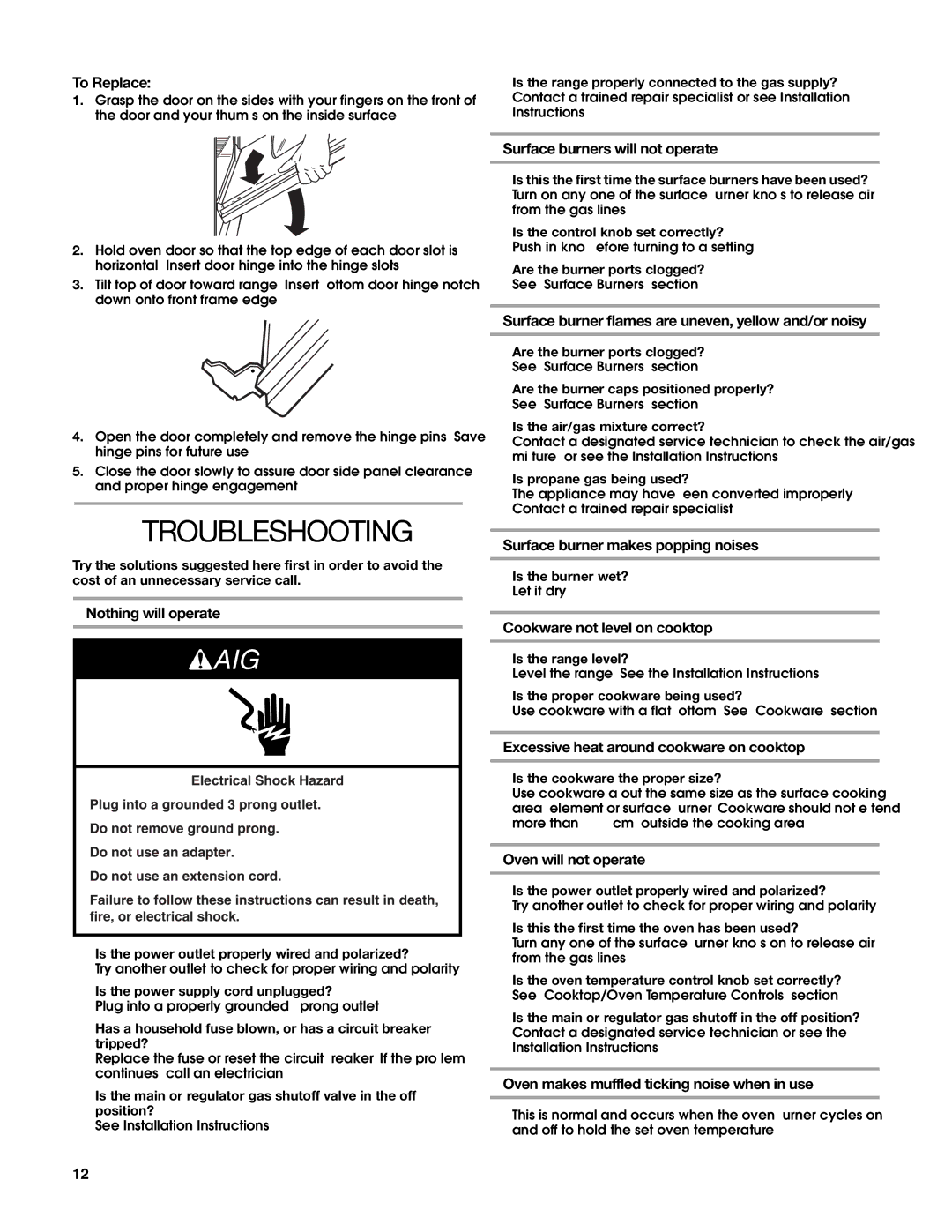 Estate W10203464A manual Troubleshooting 