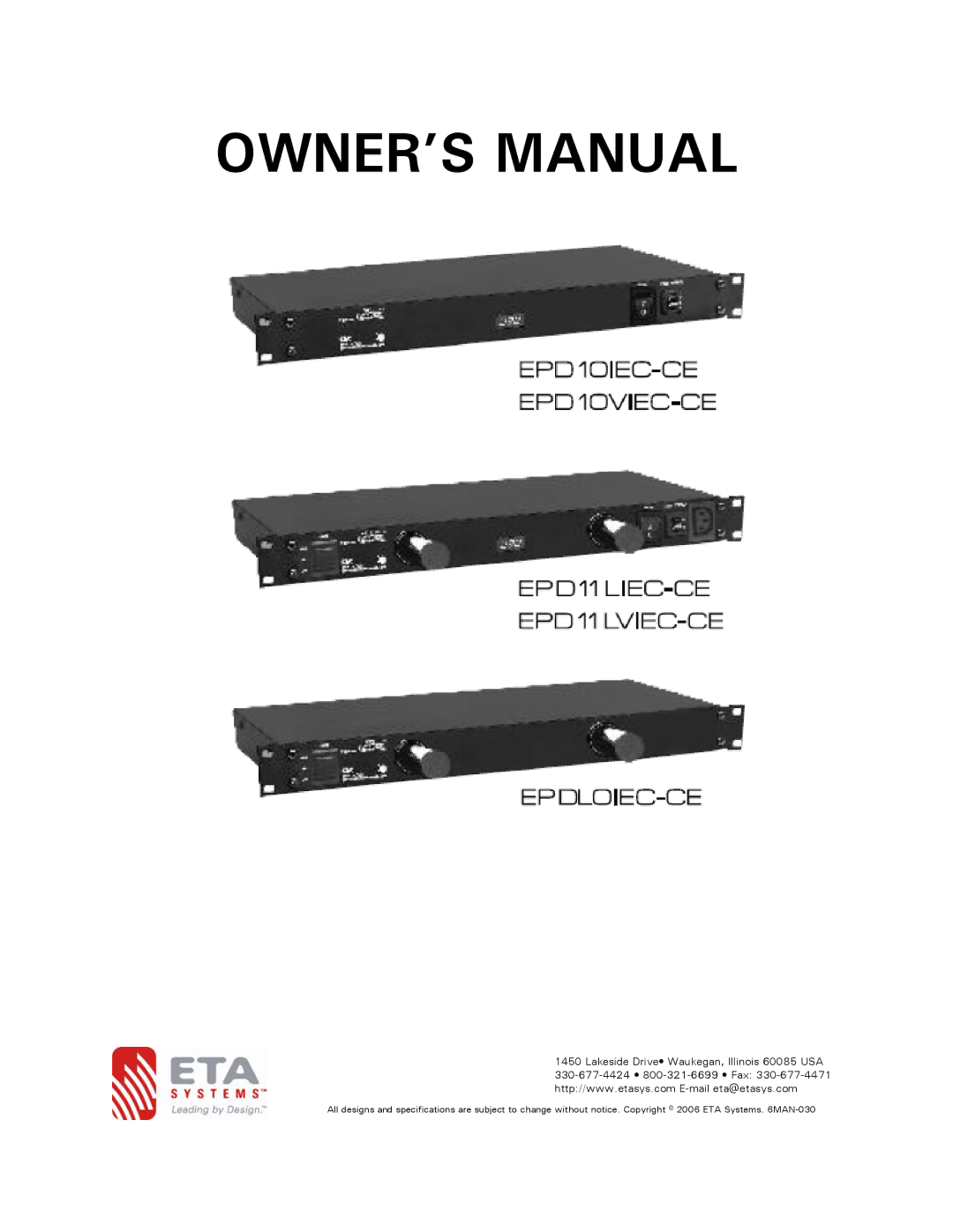 ETA Systems EPD11LIEC-CE, EPD11LVIEC-CE, EPD10IEC-CE, EPD10VIEC-CE, EPDLOIEC-CE owner manual 