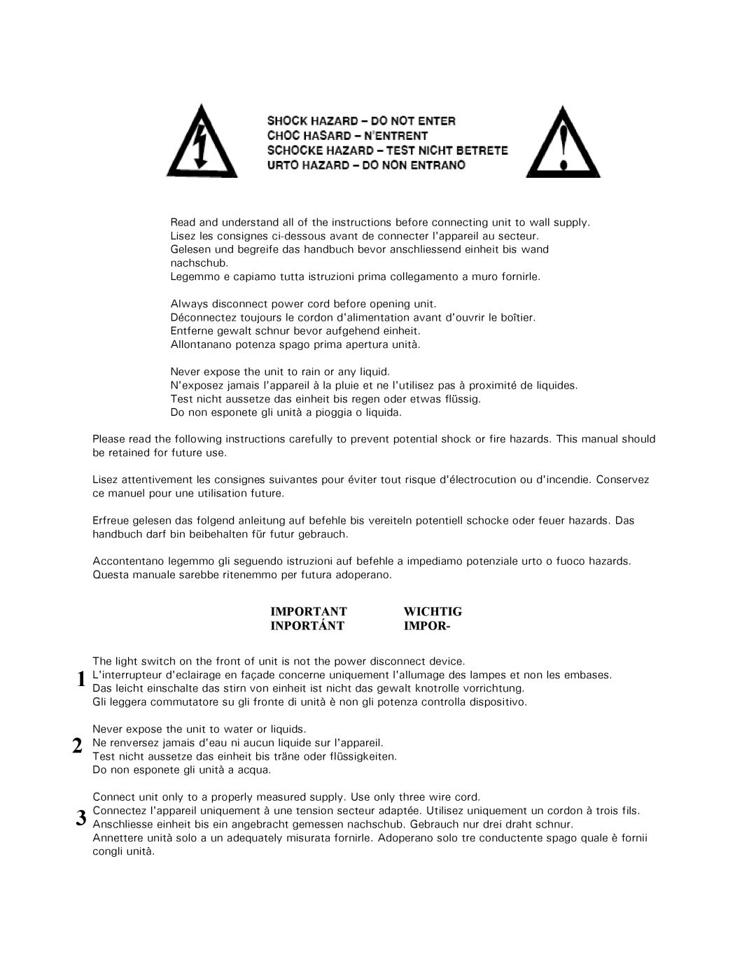 ETA Systems EPD10IEC-CE, EPD11LVIEC-CE, EPD11LIEC-CE, EPD10VIEC-CE, EPDLOIEC-CE owner manual Important Wichtig Inportánt Impor 