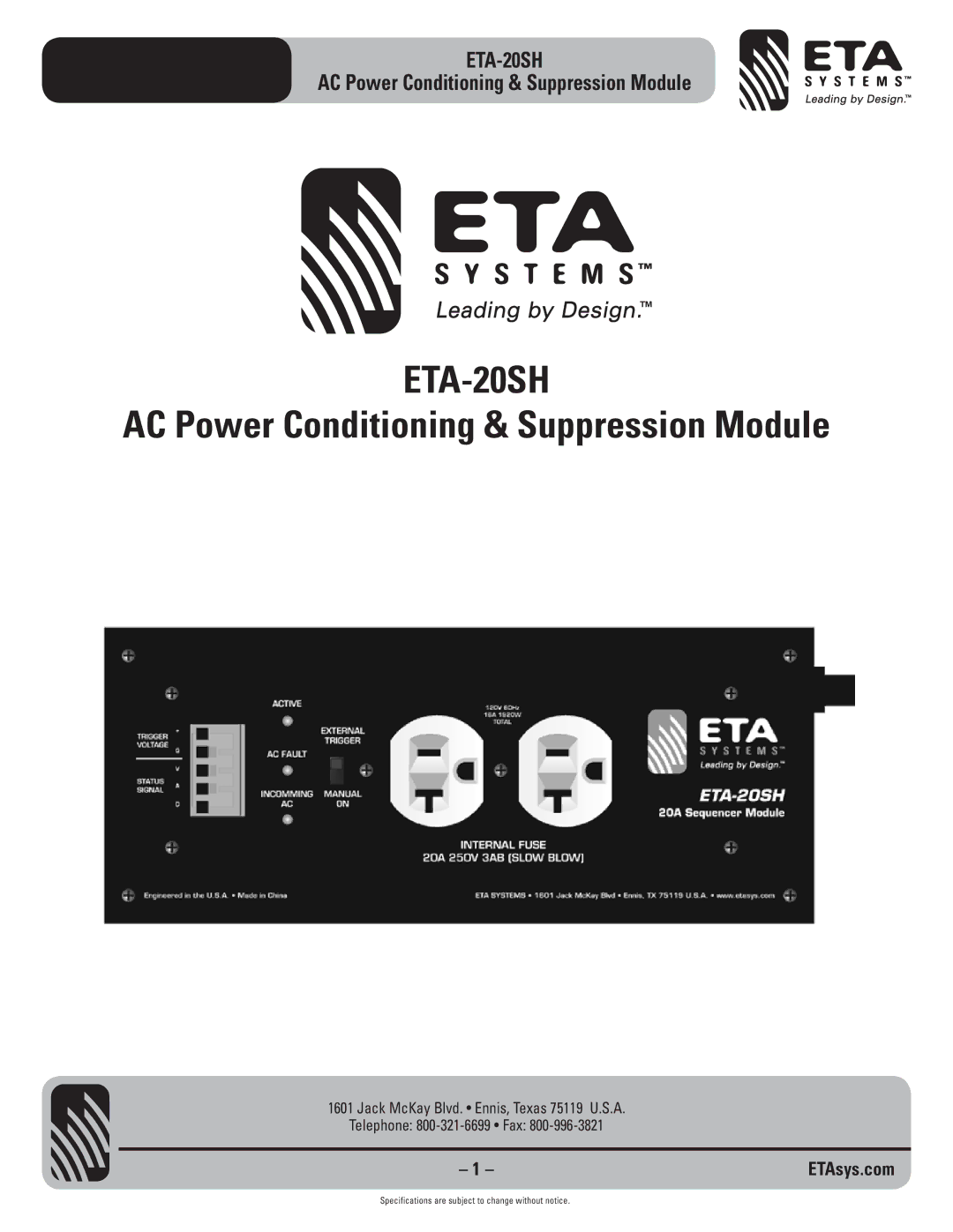 ETA Systems ETA-20SH specifications 