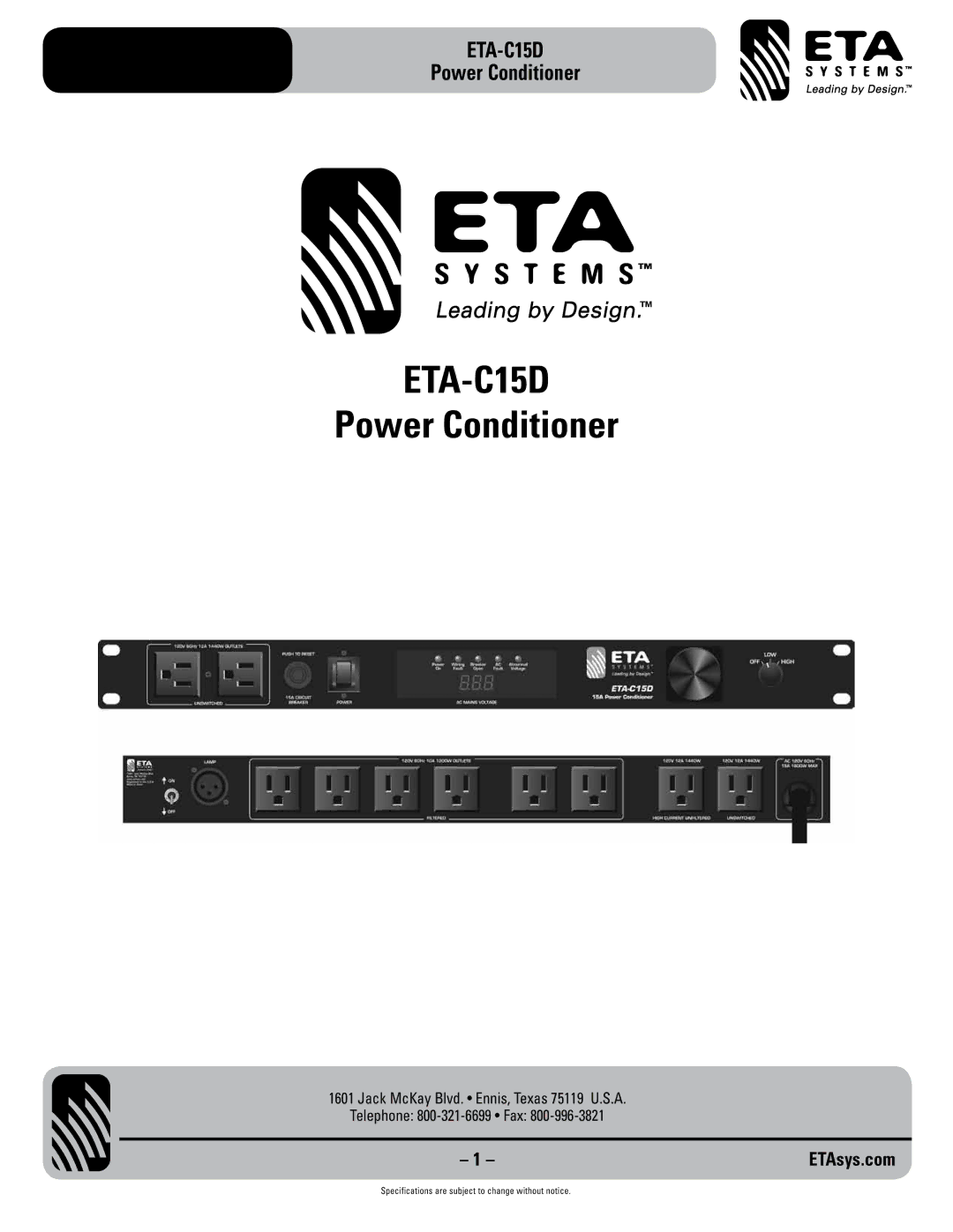 ETA Systems ETA C15D specifications ETA-C15D 