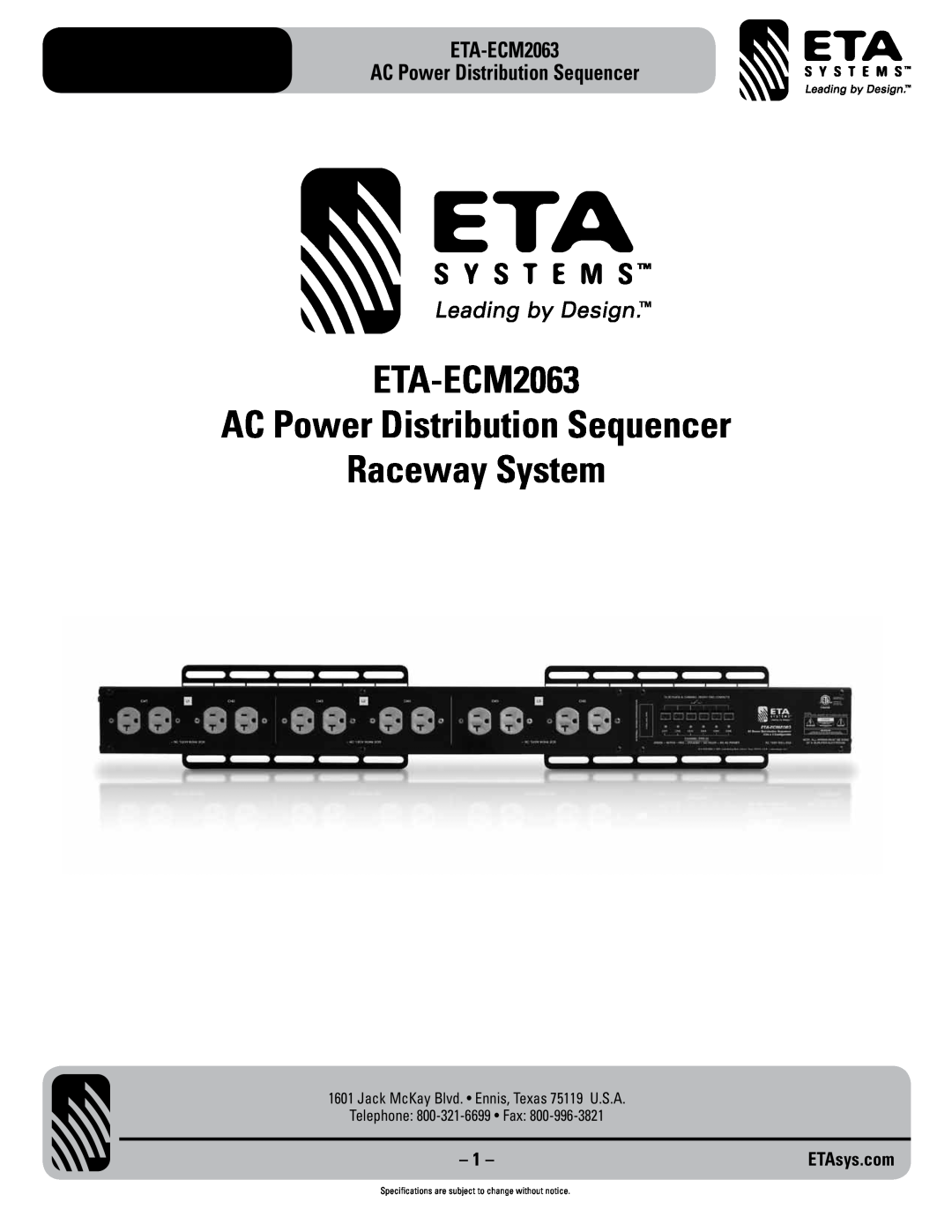 ETA Systems eta-ecm2063 specifications ETA-ECM2063 AC Power Distribution Sequencer, Telephone 800-321-6699 Fax, ETAsys.com 