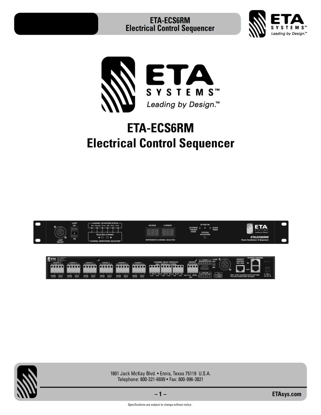 ETA Systems ETA-ECS6RM specifications 