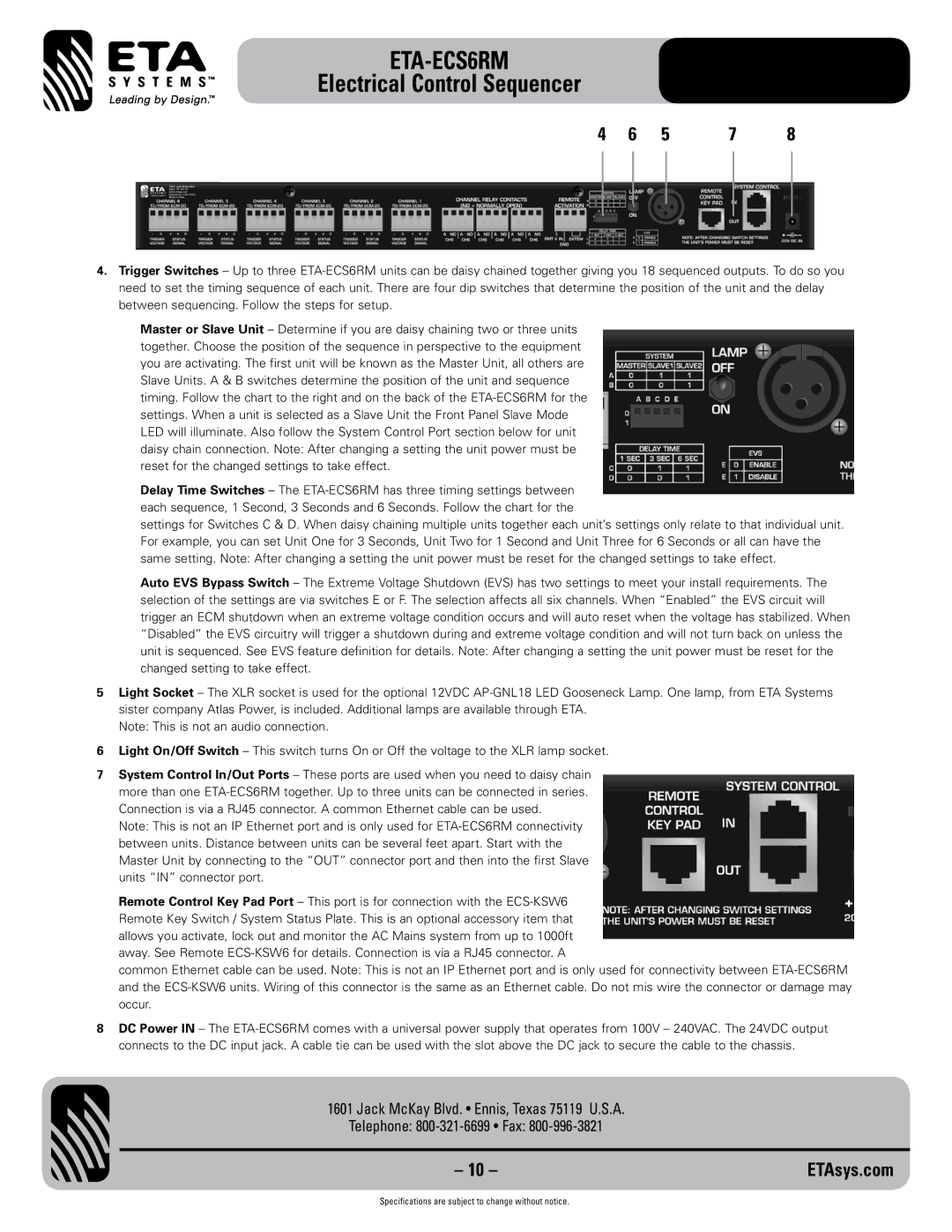 ETA Systems ETA-ECS6RM specifications 