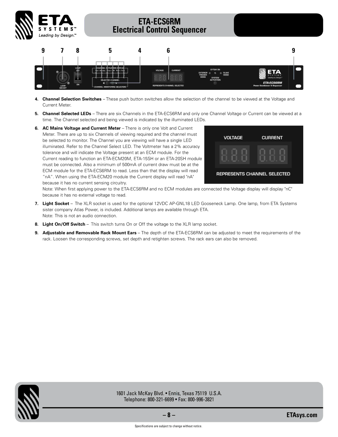 ETA Systems ETA-ECS6RM specifications 