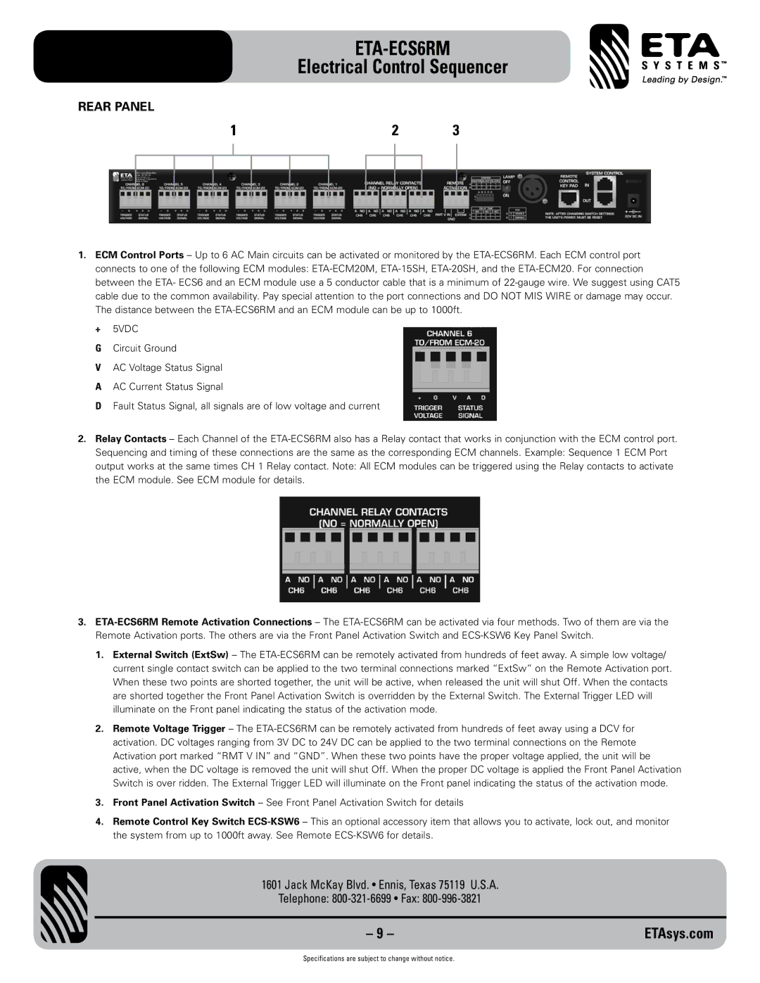 ETA Systems ETA-ECS6RM specifications Rear Panel 