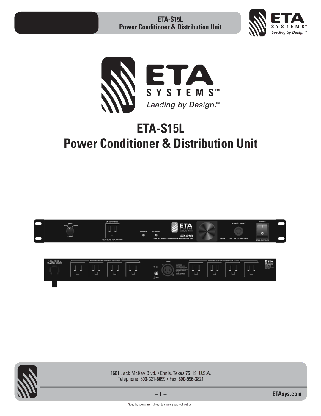ETA Systems ETA-S15L specifications 