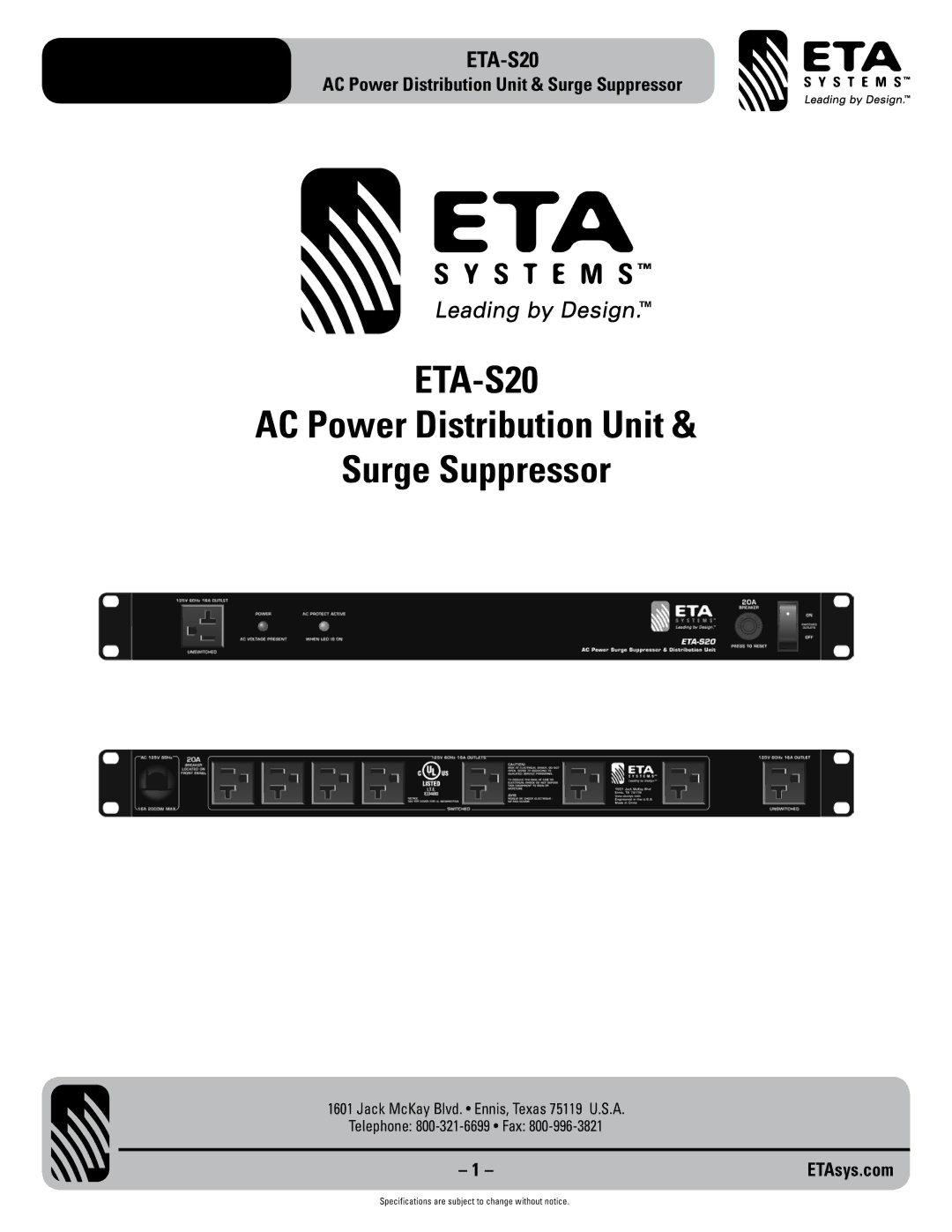 ETA Systems ETA-S20 specifications 