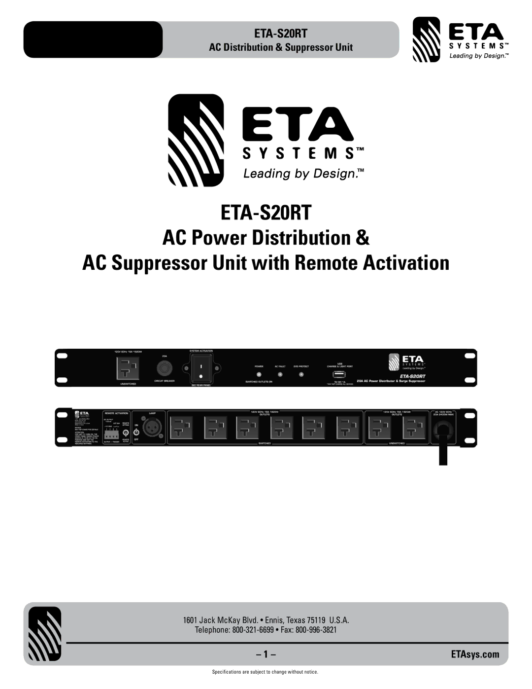 ETA Systems ETA-S20RT specifications ETAsys.com 