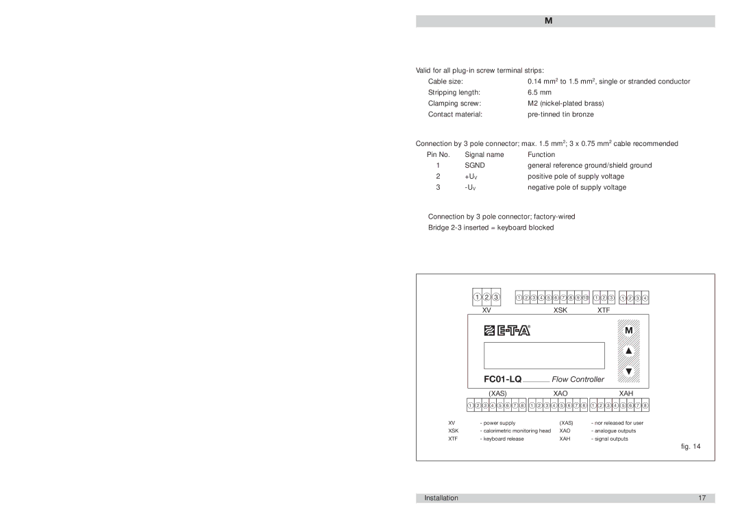 ETA Systems FC01-LQ manual XV Power supply, Sgnd, XTF Keyboard release, Xsk, Xah 