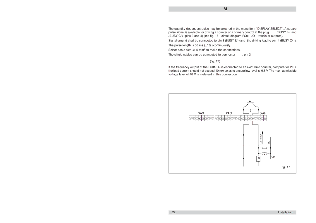 ETA Systems Electrical connection frequency output version FC01-LQ-U1T4, Electronic signal processing fig, Xas Xao 