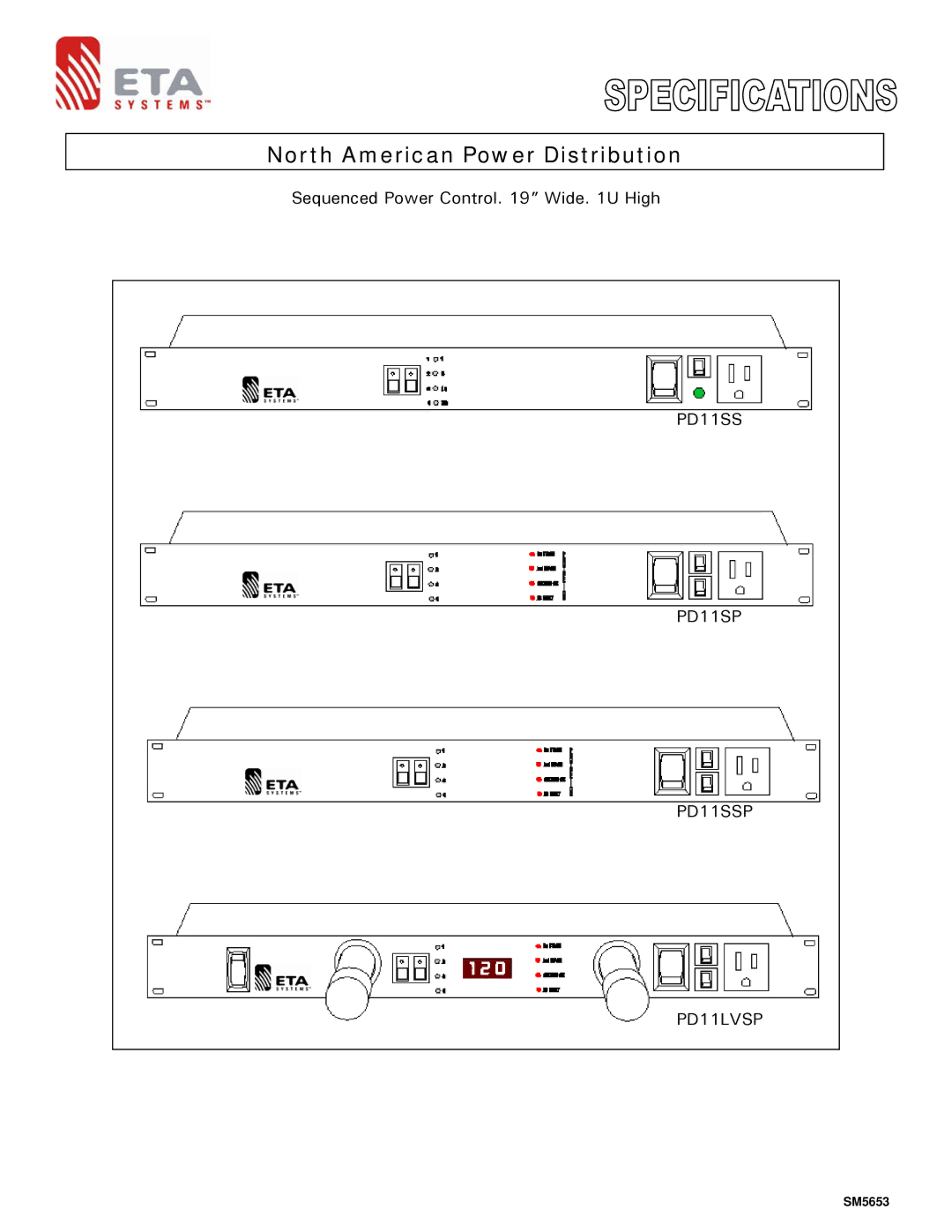 ETA Systems SM5653 manual PD11SS PD11SP PD11SSP PD11LVSP 