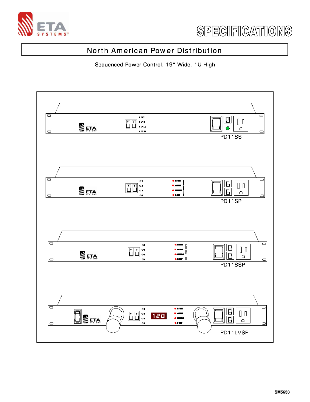 ETA Systems SM5653, PD11SSP manual North American Power Distribution, PD11LVSP 