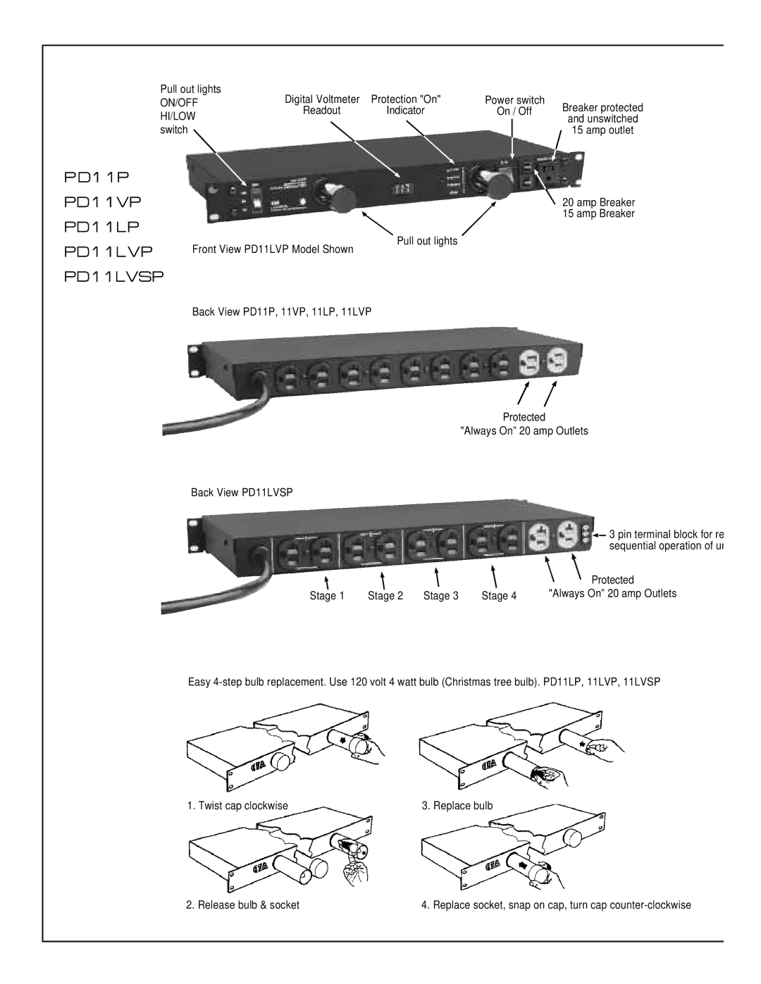 ETA Systems PD11LVP, PD11VP, PD11SS, PD11SP, PD11P, PD11LP, PD11LVSP owner manual On/Off 