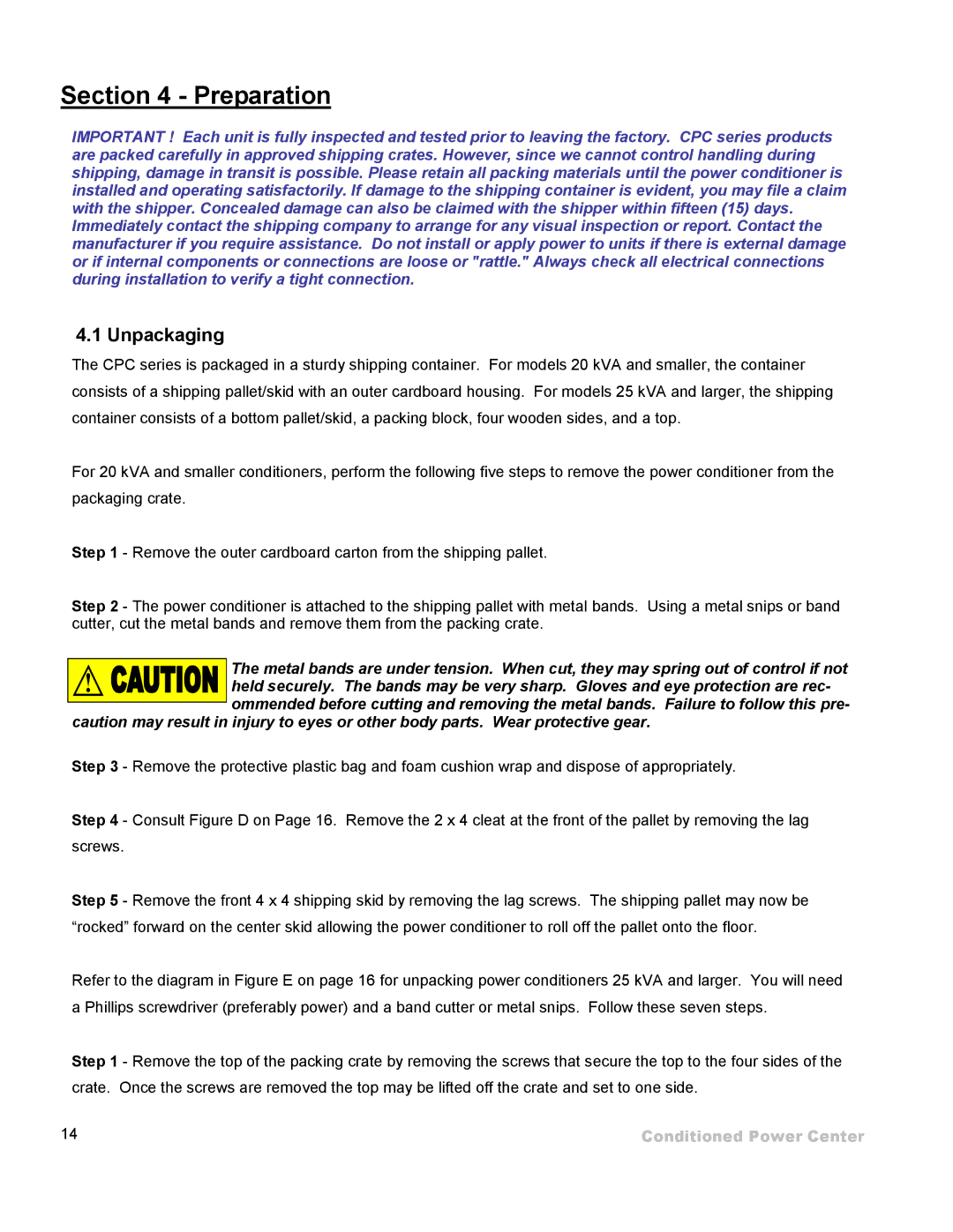 ETA Systems SM5505 manual Preparation, Unpackaging 