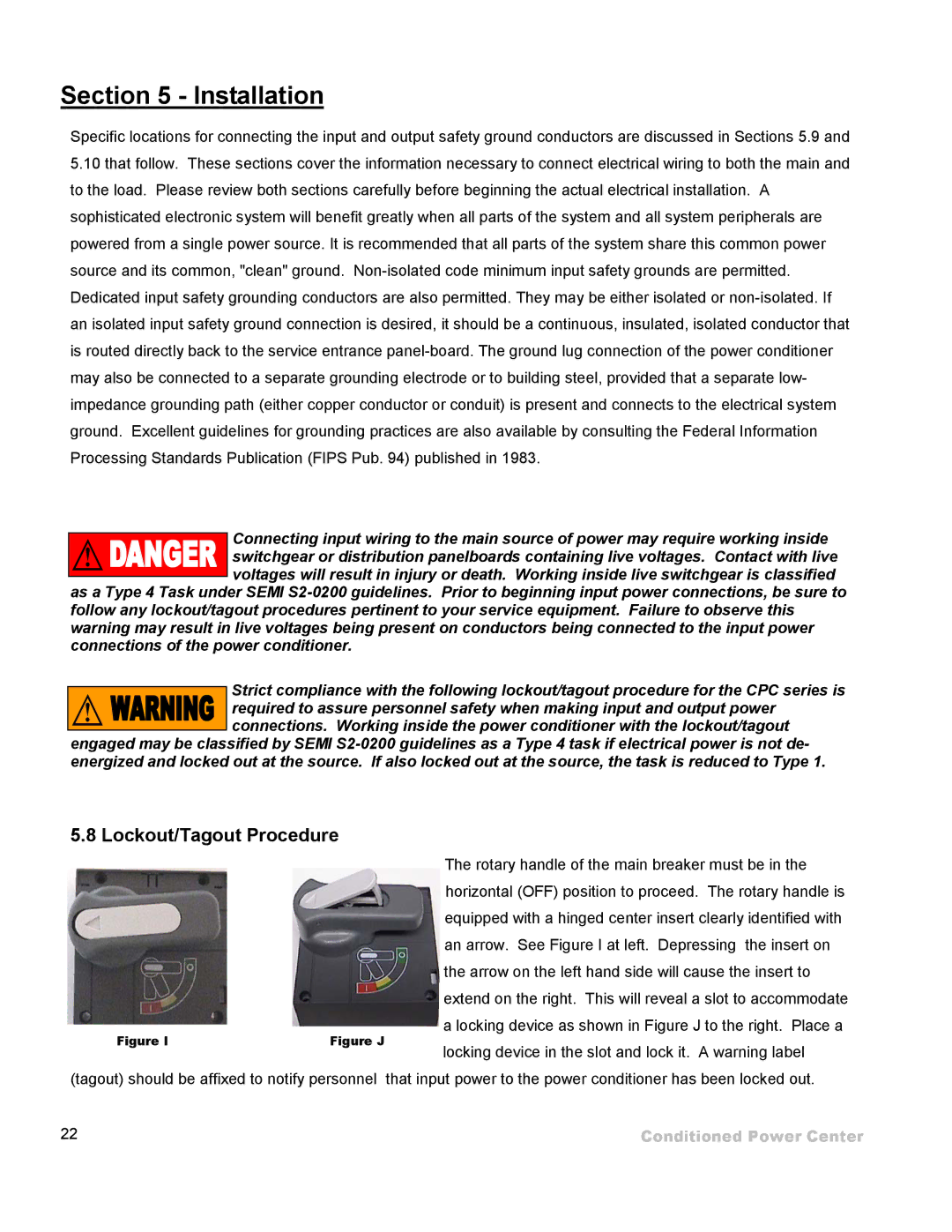 ETA Systems SM5505 manual Lockout/Tagout Procedure, Figure J 