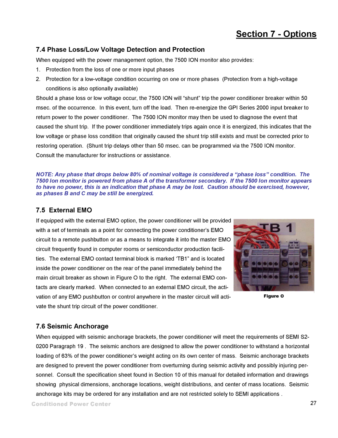 ETA Systems SM5505 manual Options, Phase Loss/Low Voltage Detection and Protection, External EMO, Seismic Anchorage 