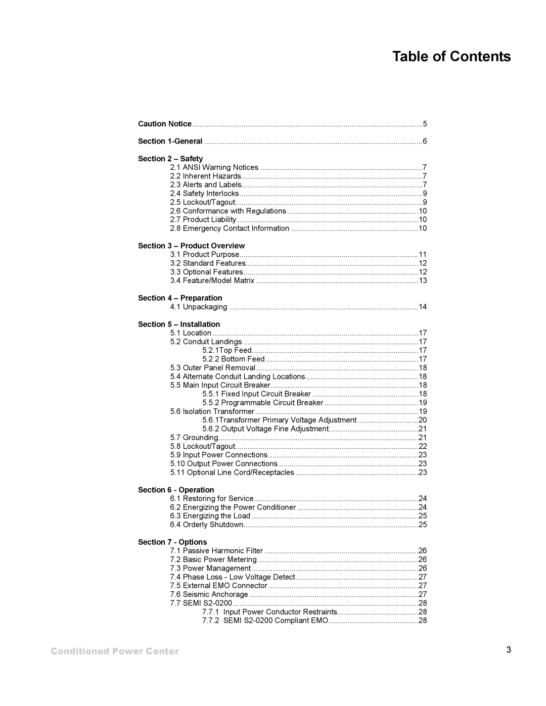 ETA Systems SM5505 manual Table of Contents 