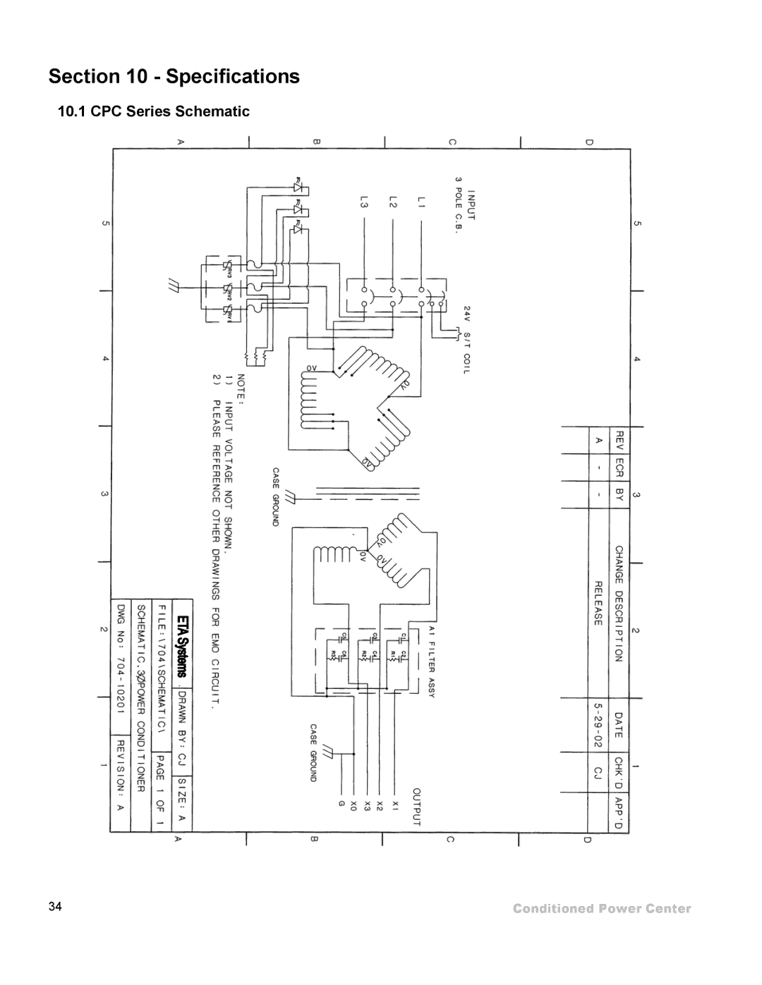 ETA Systems SM5505 manual Specifications, CPC Series Schematic 