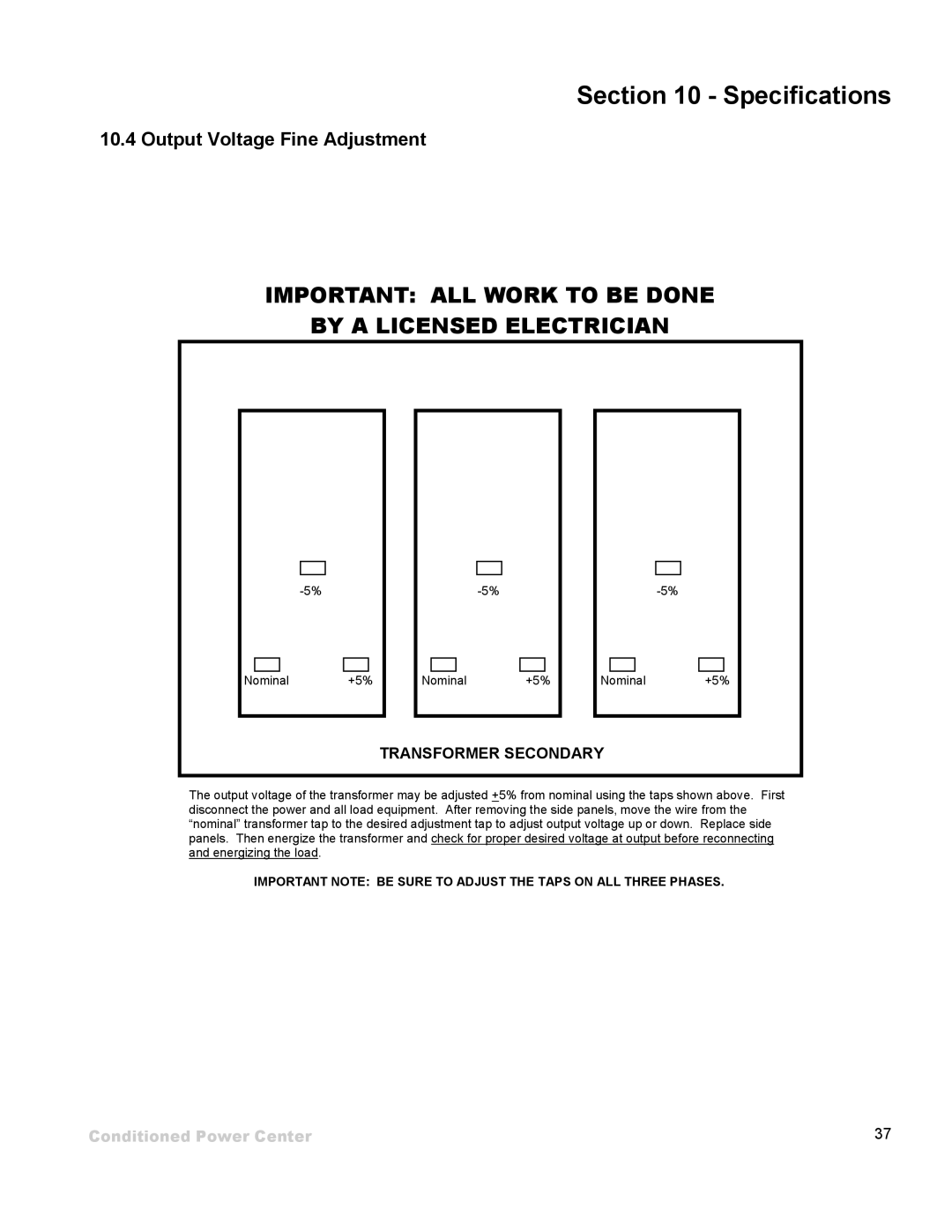 ETA Systems SM5505 manual Important ALL Work to be Done By a Licensed Electrician, Output Voltage Fine Adjustment 