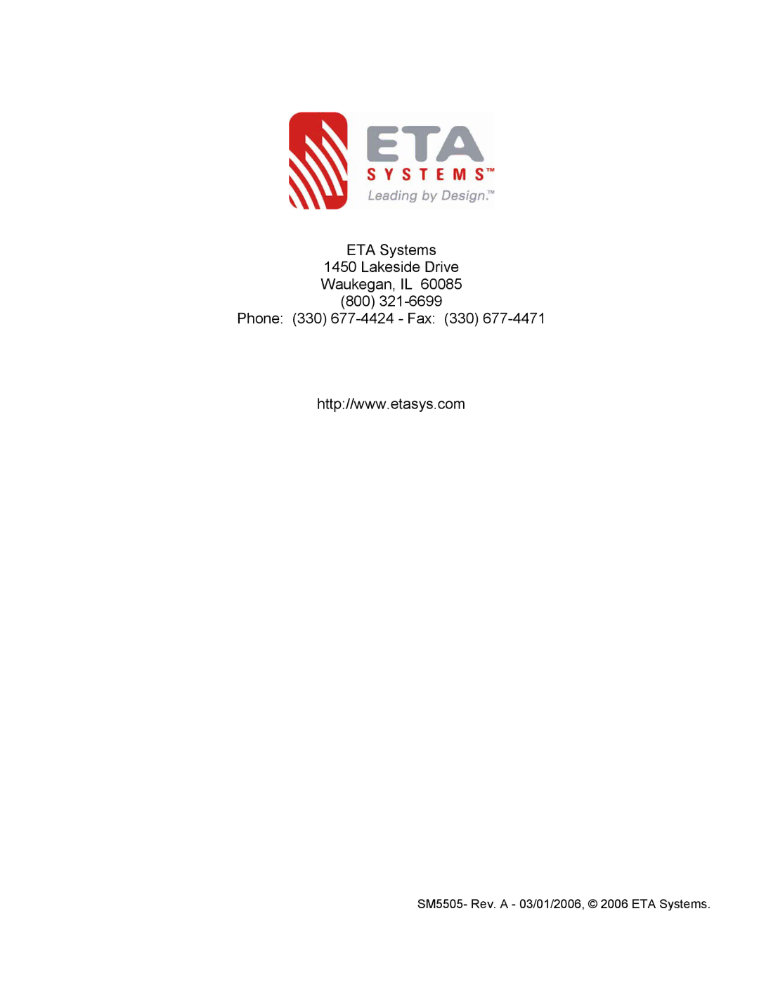 ETA Systems manual SM5505- Rev. a 03/01/2006, 2006 ETA Systems39 