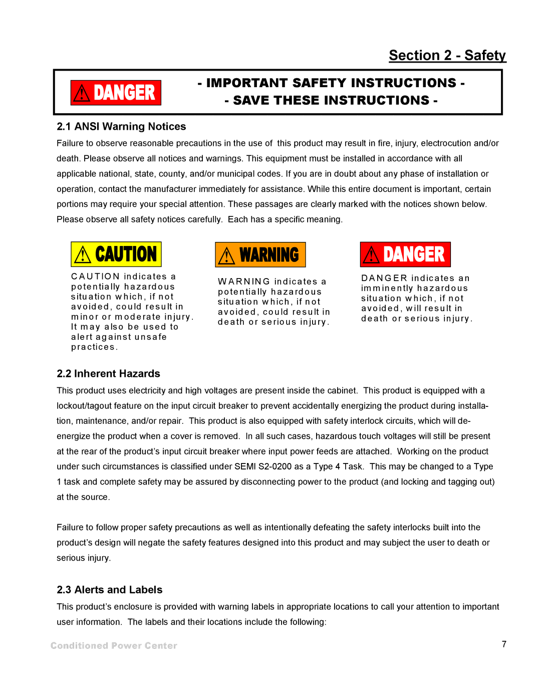 ETA Systems SM5505 manual Safety, Ansi Warning Notices, Inherent Hazards, Alerts and Labels 