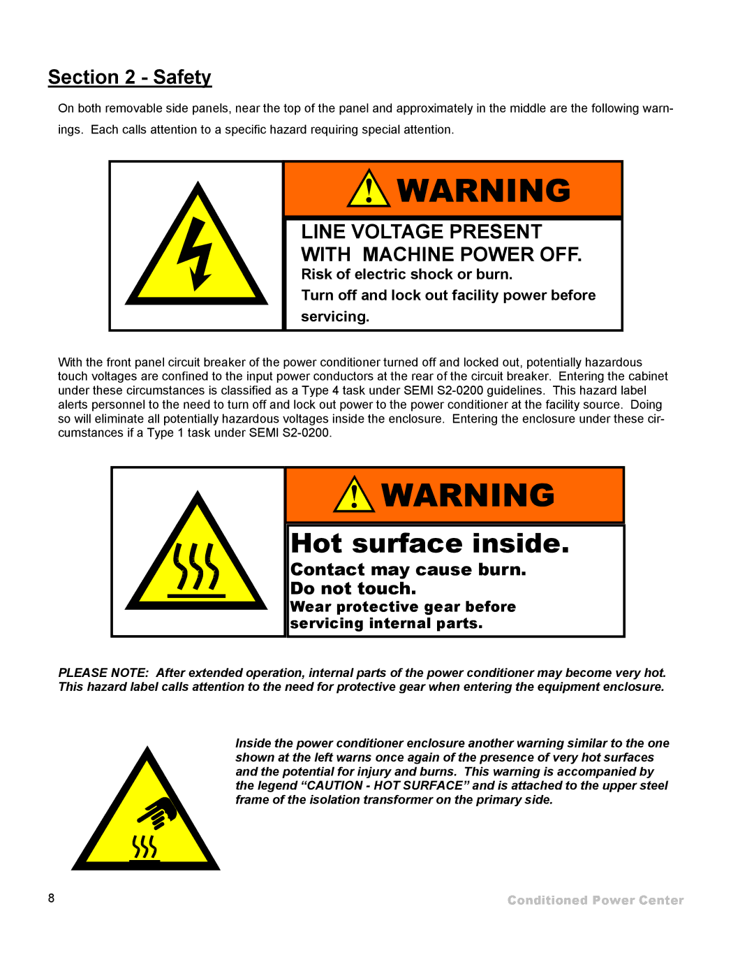 ETA Systems SM5505 manual Line Voltage Present With Machine Power OFF, Wear protective gear before servicing internal parts 