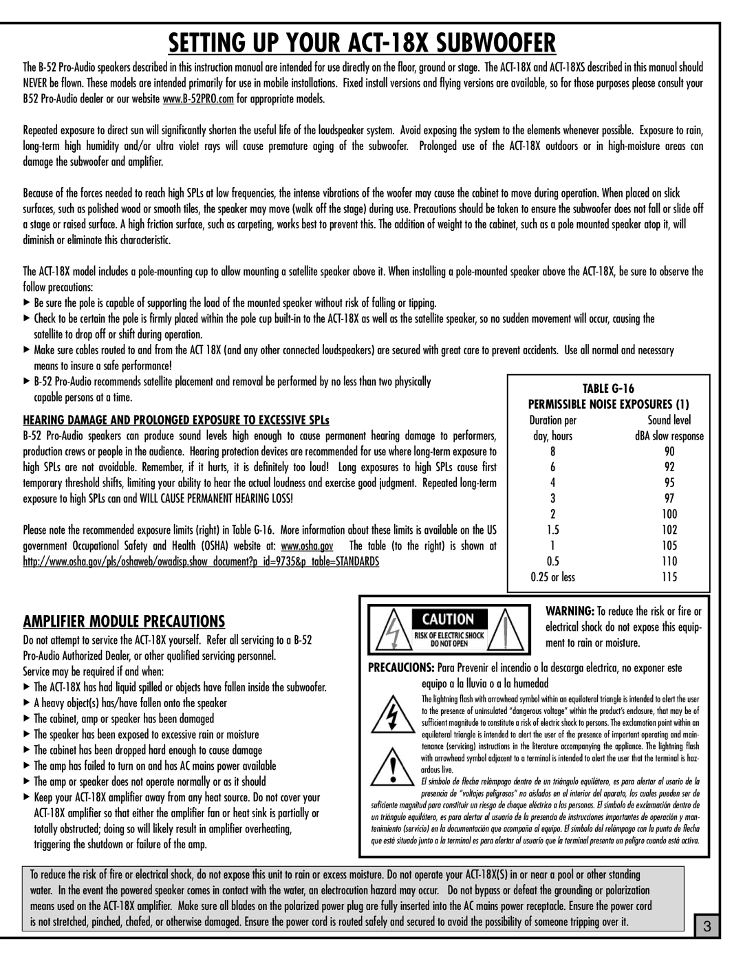 ETI Sound Systems, INC ACT-18X manual Service may be required if and when 