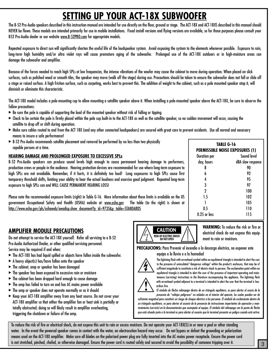 ETI Sound Systems, INC manual SETTING UP YOUR ACT-18XSUBWOOFER, Amplifier Module Precautions 