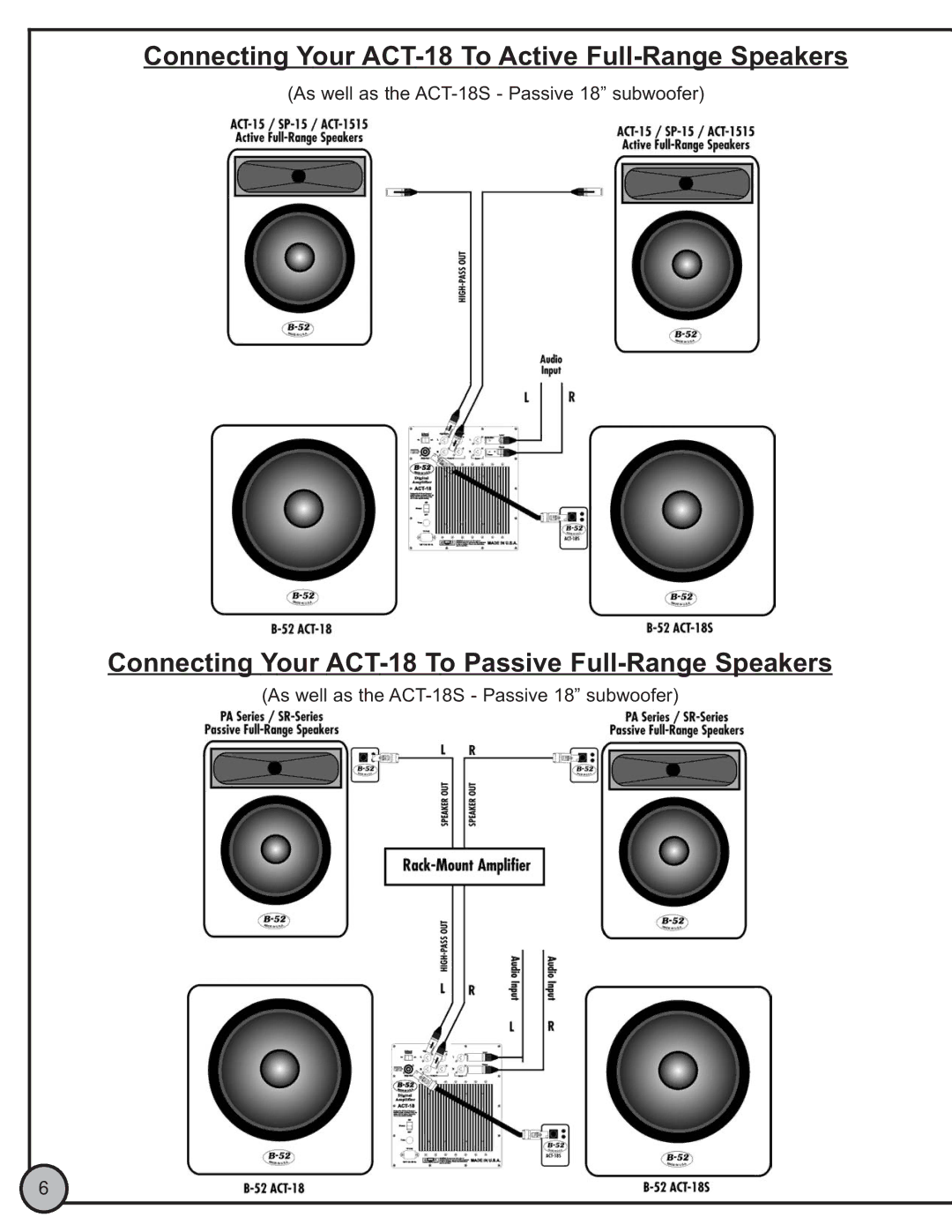 ETI Sound Systems, INC ACT18 manual Connecting Your ACT-18 To Active Full-Range Speakers 