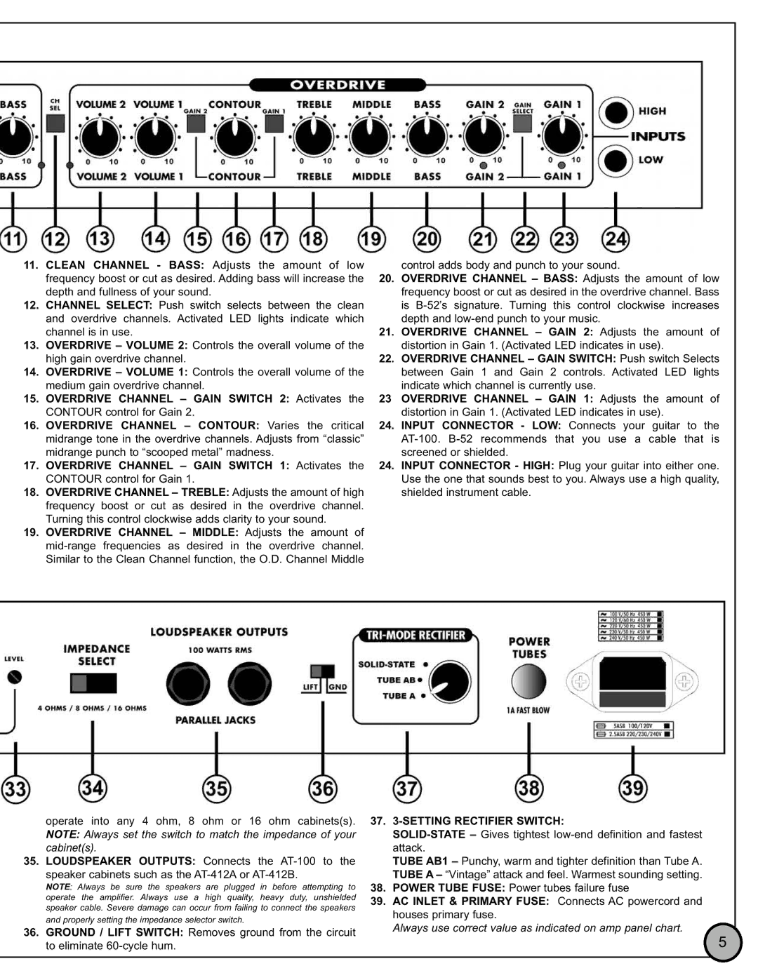 ETI Sound Systems, INC AT-100 specifications Setting Rectifier Switch 