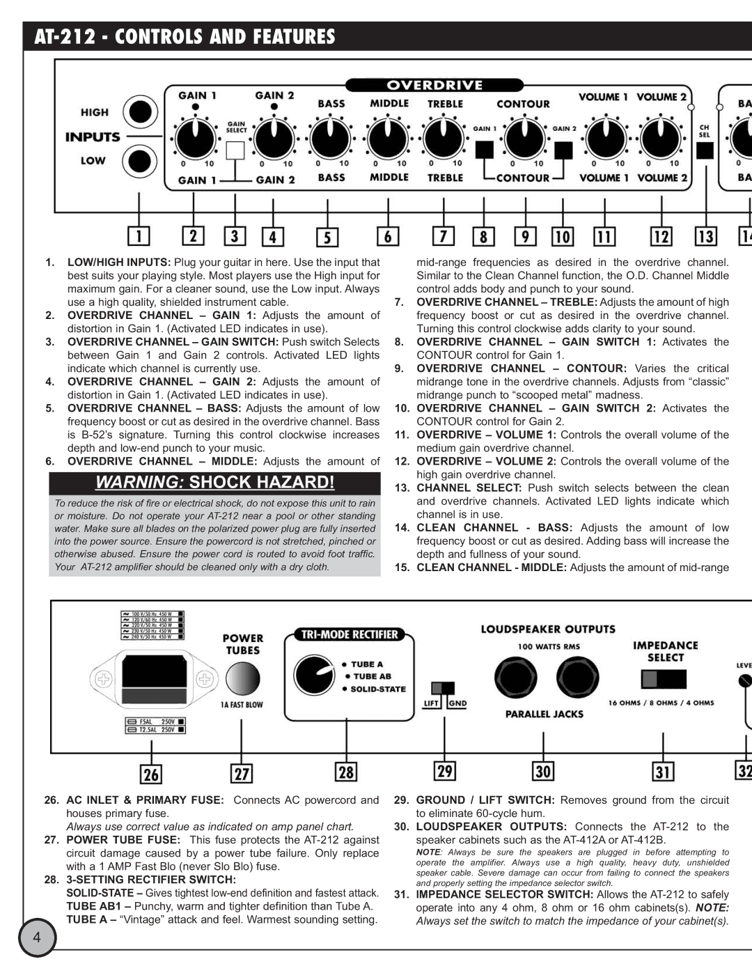 ETI Sound Systems, INC manual AT-212 Controls and Features 