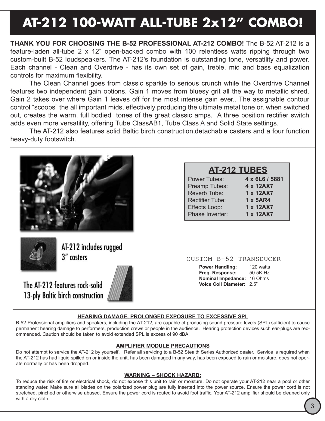 ETI Sound Systems, INC manual AT-212 100-WATT ALL-TUBE2x12” COMBO, AT-212TUBES 