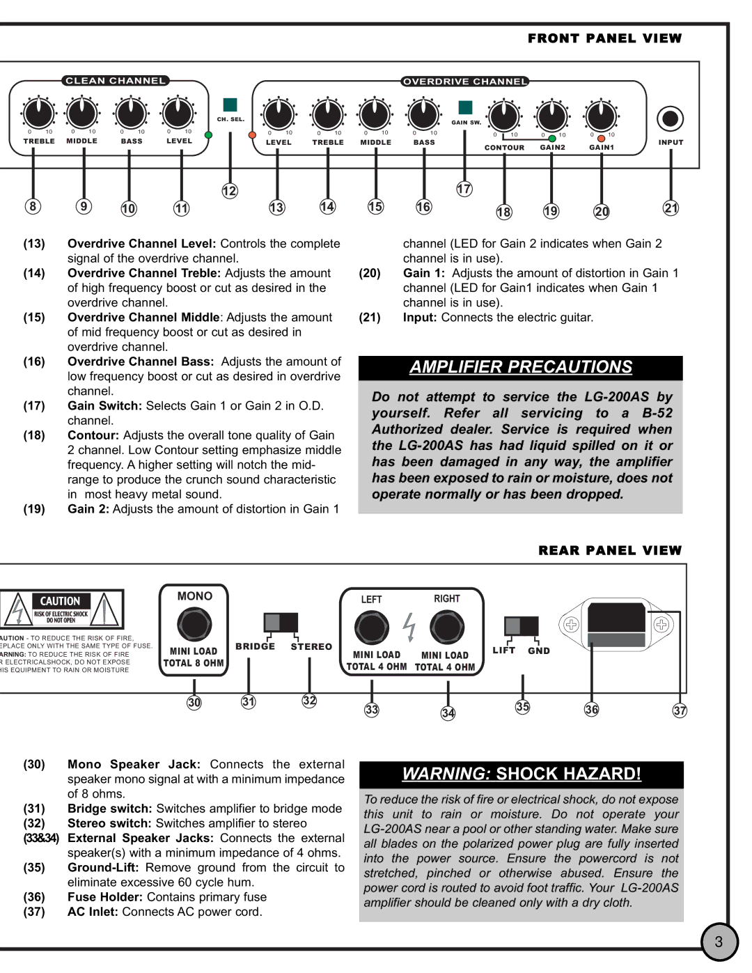 ETI Sound Systems, INC LG-200AS manual Amplifier Precautions 