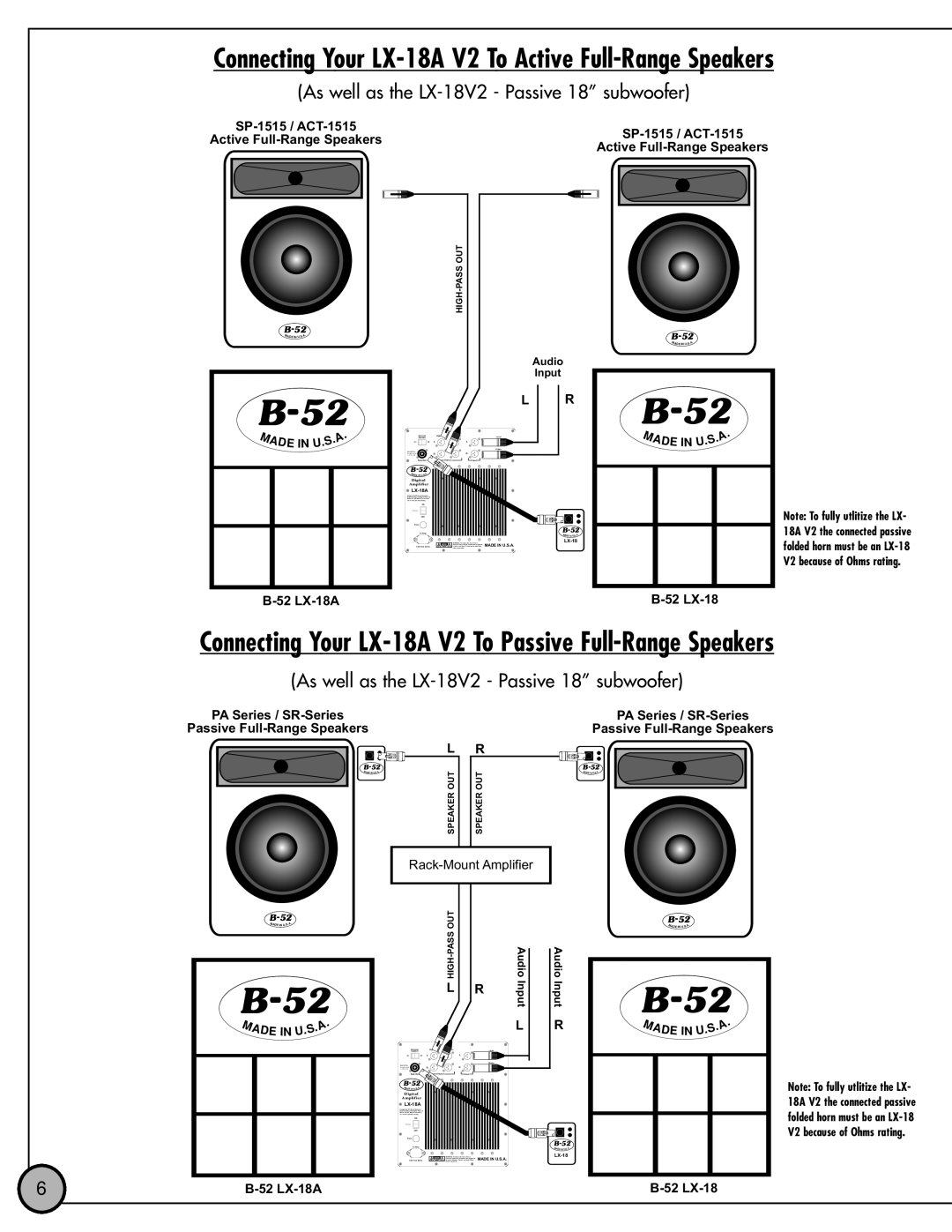 ETI Sound Systems, INC LX18A V2 manual SP-1515 / ACT-1515, B-52 LX-18A, Rack-MountAmplifier 