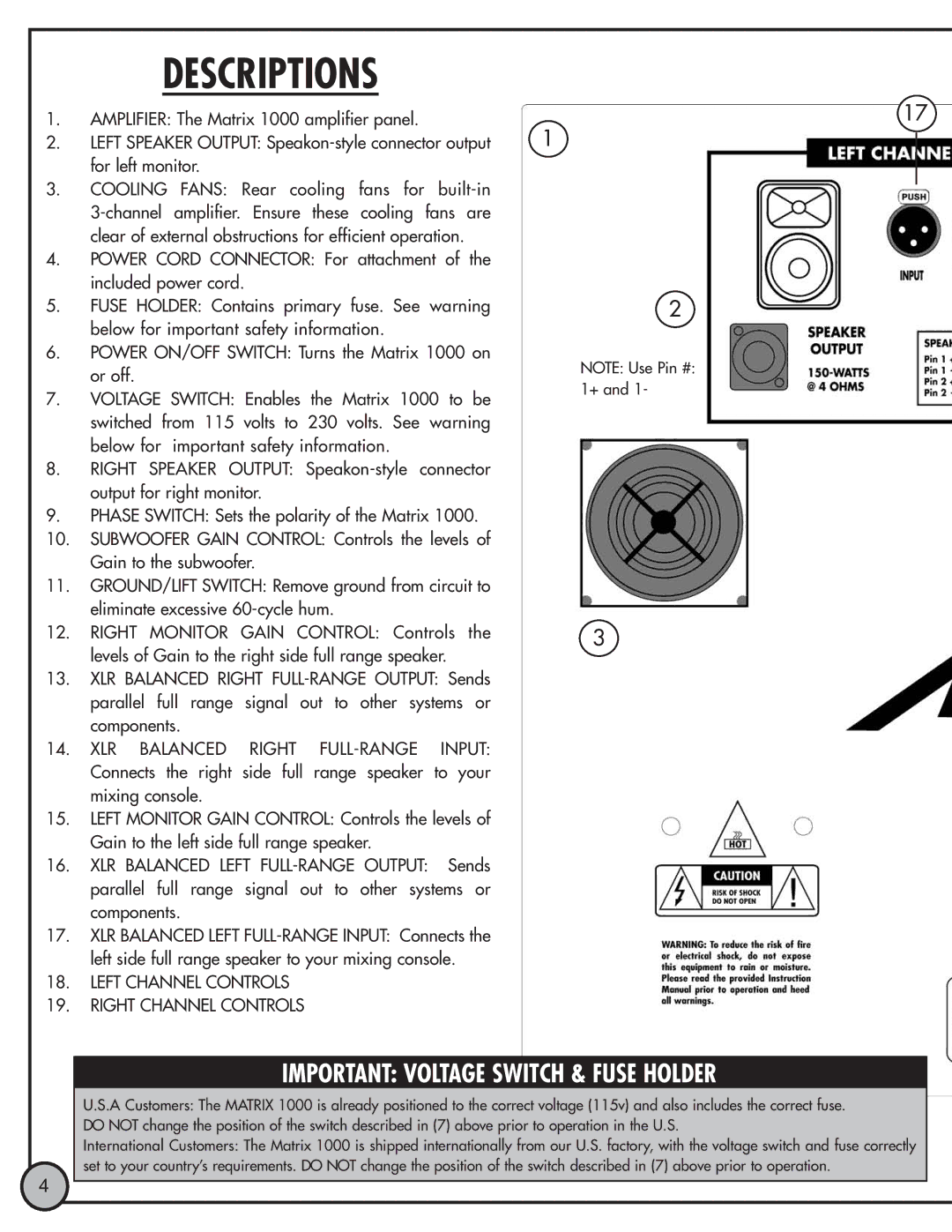 ETI Sound Systems, INC Matrix 1000 V2 manual Descriptions 