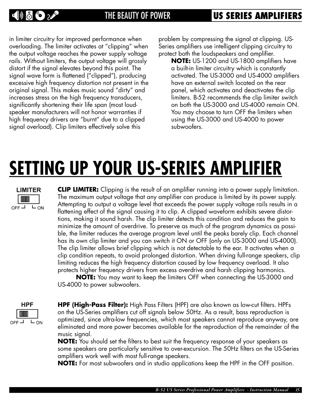 ETI Sound Systems, INC US-3000, US-4000, US-1800, US-1200 owner manual Setting UP Your US-SERIES Amplifier 