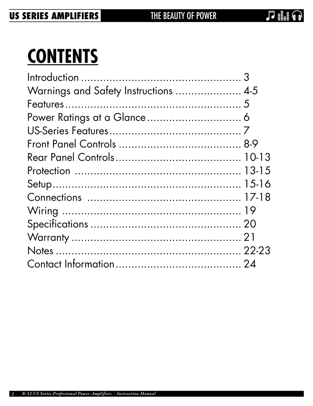 ETI Sound Systems, INC US-1200, US-4000, US-1800, US-3000 owner manual Contents 