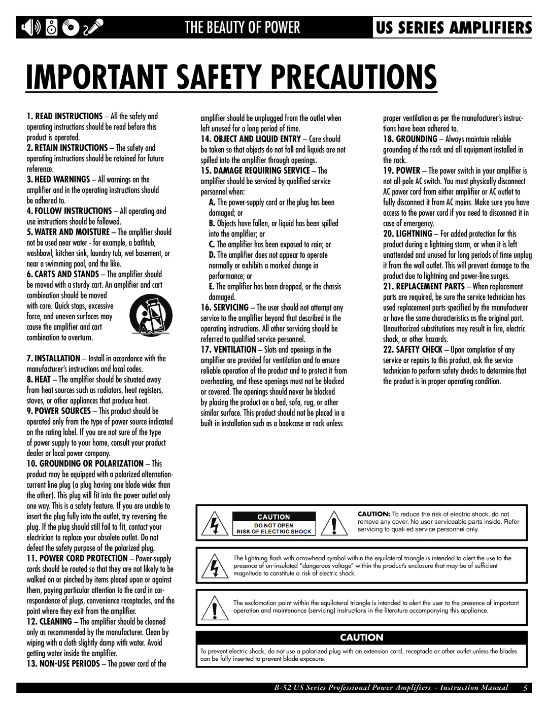 ETI Sound Systems, INC US-1800, US-4000, US-1200, US-3000 owner manual Important Safety Precautions 