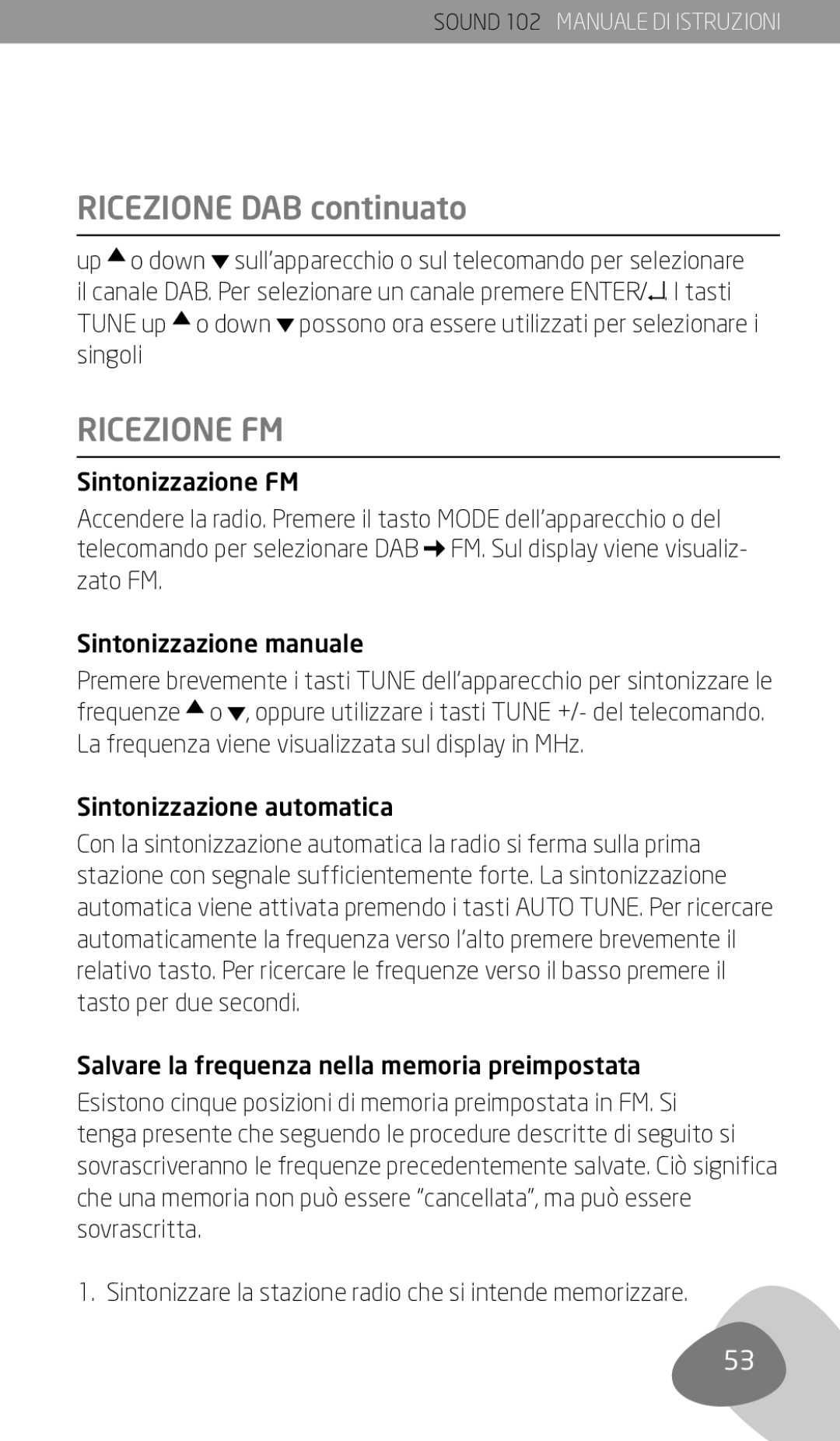 Eton 102 owner manual Ricezione FM, Sintonizzazione automatica 