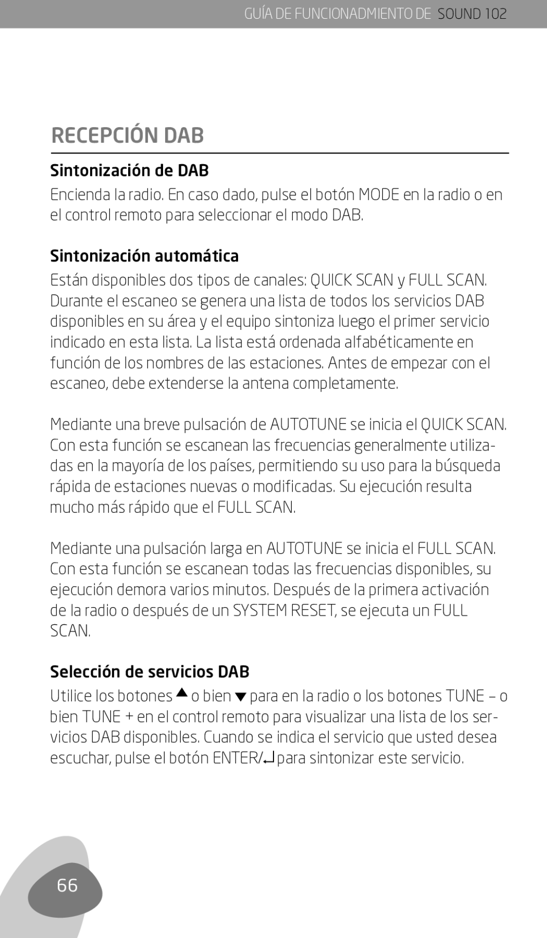 Eton 102 owner manual Recepción DAB, Sintonización de DAB, Sintonización automática, Selección de servicios DAB 