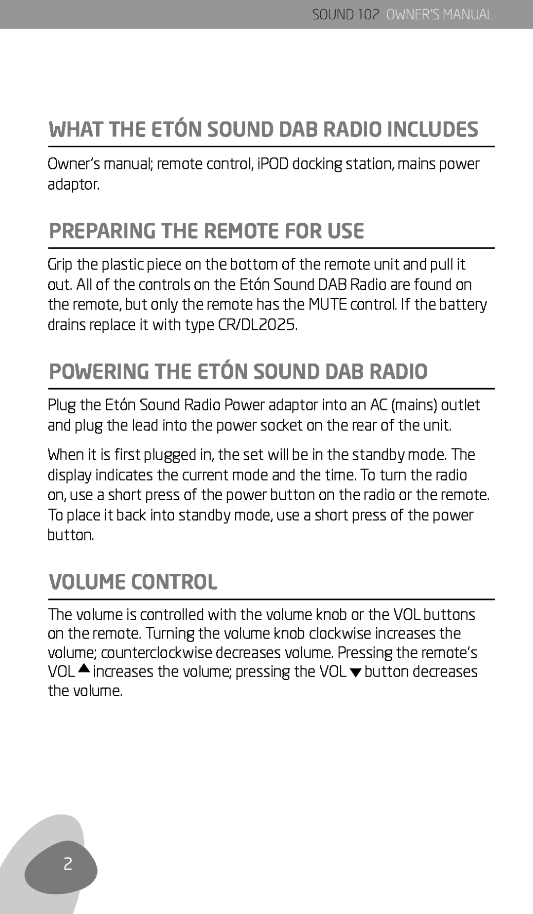 Eton 102 What The Etón Sound Dab Radio Includes, Preparing The Remote For Use, Powering The Etón Sound Dab Radio 