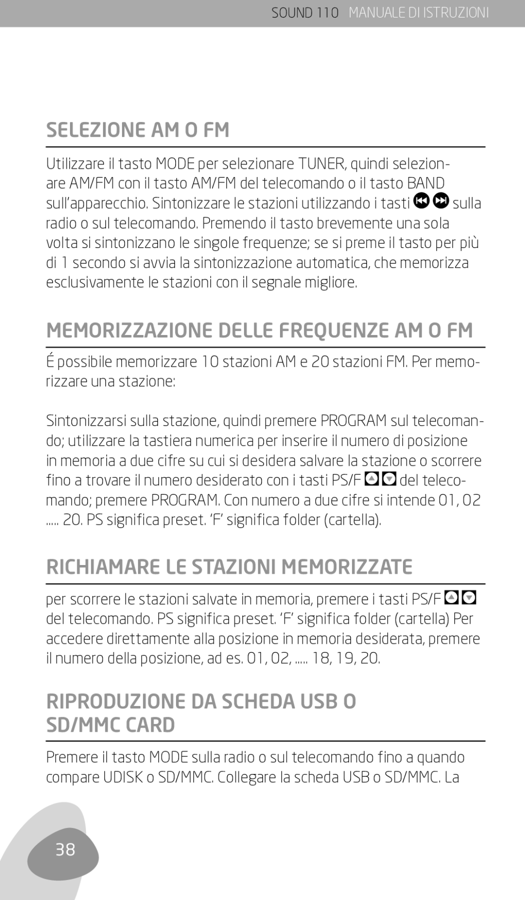 Eton 110 owner manual Selezione AM O FM, Memorizzazione Delle Frequenze AM O FM, Richiamare LE Stazioni Memorizzate 