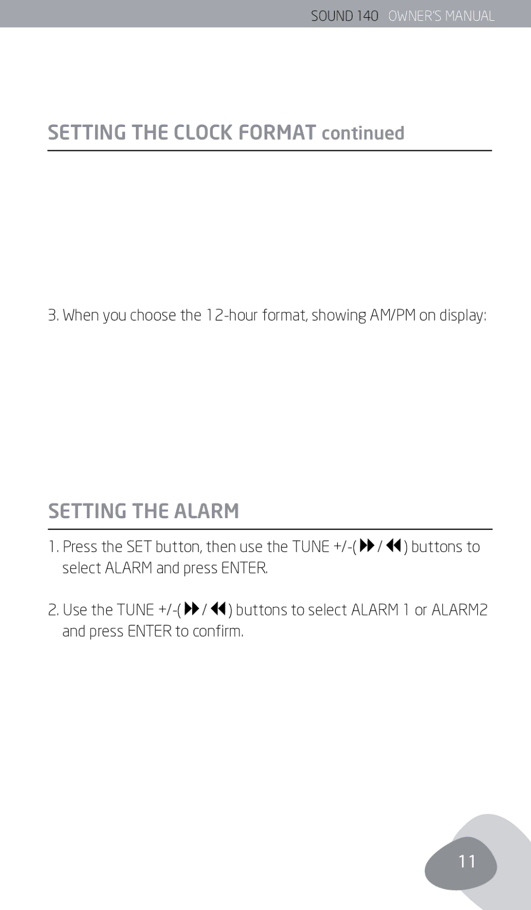 Eton 140 owner manual Setting the Alarm 